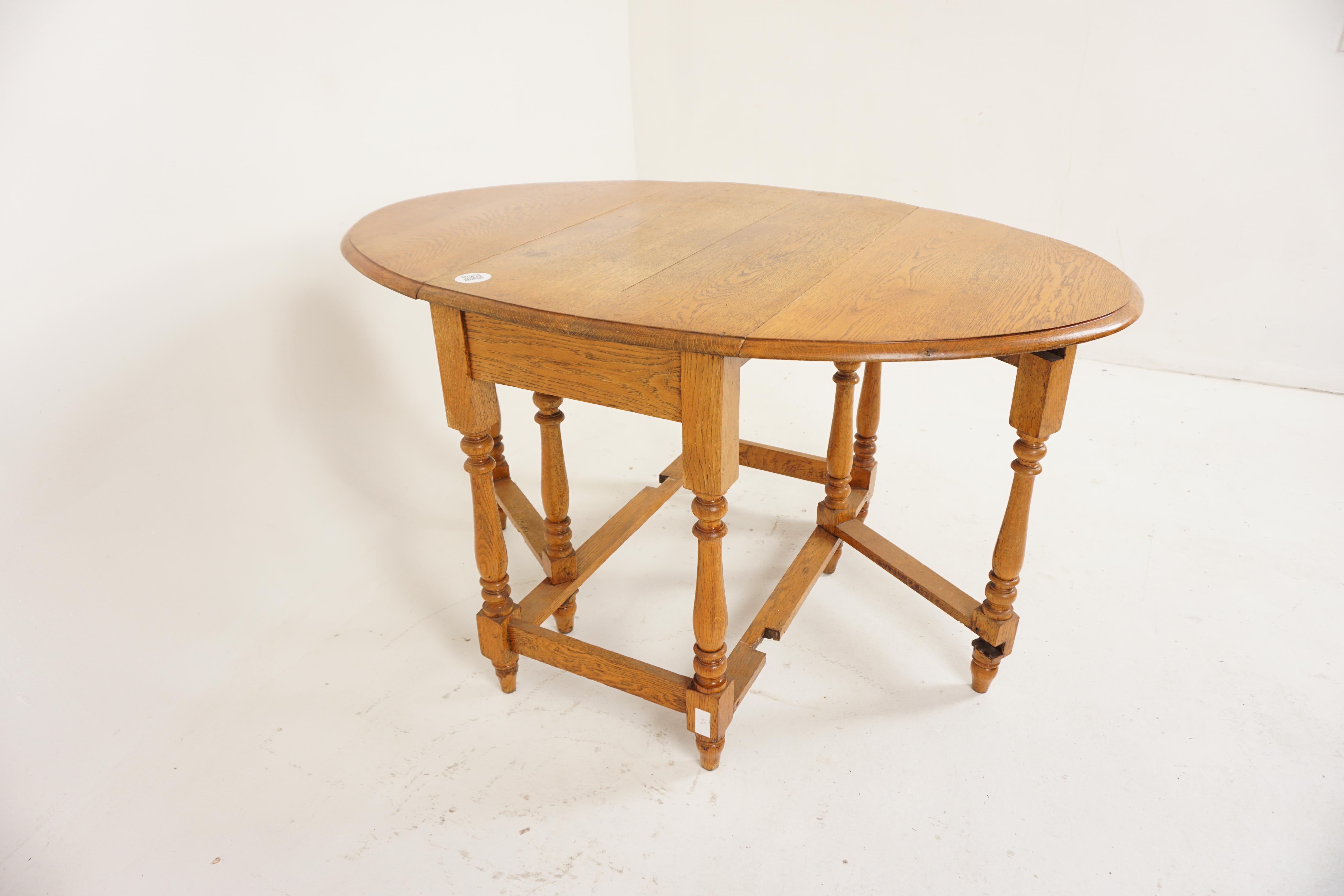 Ant, Golden Oak Gateleg, Drop Leaf Table, Kitchen Table, Scotland 1910, H809 In Good Condition In Vancouver, BC