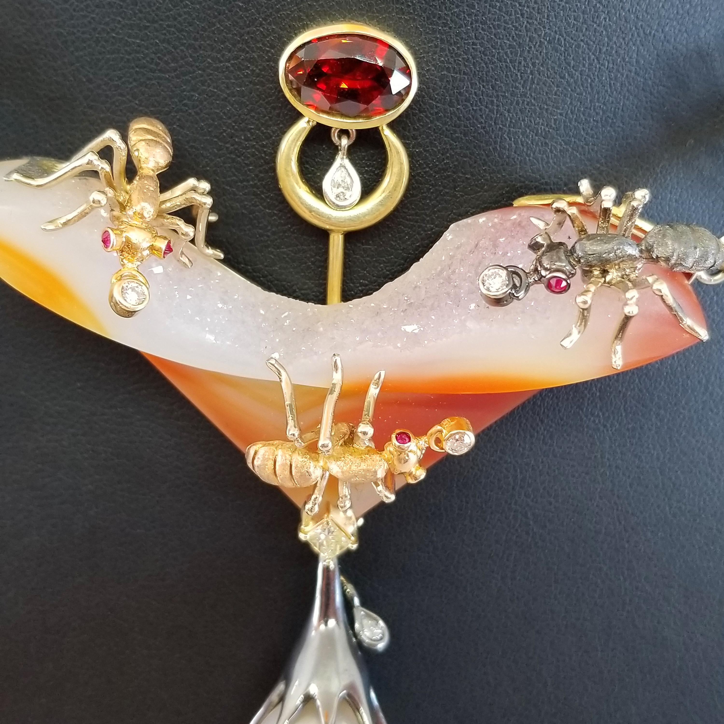 Ant Insect Necklace Gold Platinum Ruby Red Zircon Diamond South Sea Pearl Agate For Sale 3
