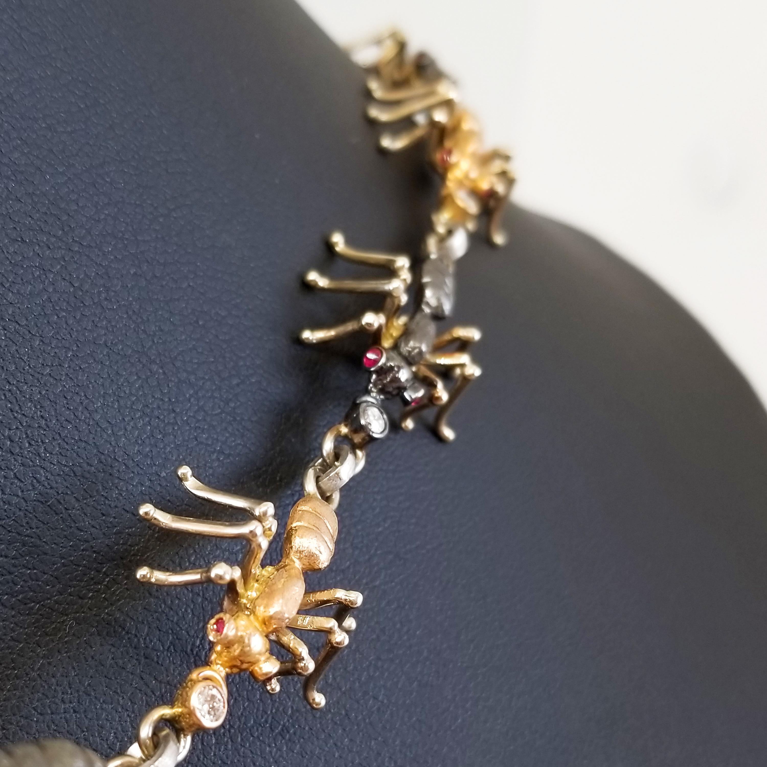 Ant Insect Halskette Gold Platin Rubin Rot Zirkon Diamant Südseeperle Achat (Gemischter Schliff) im Angebot