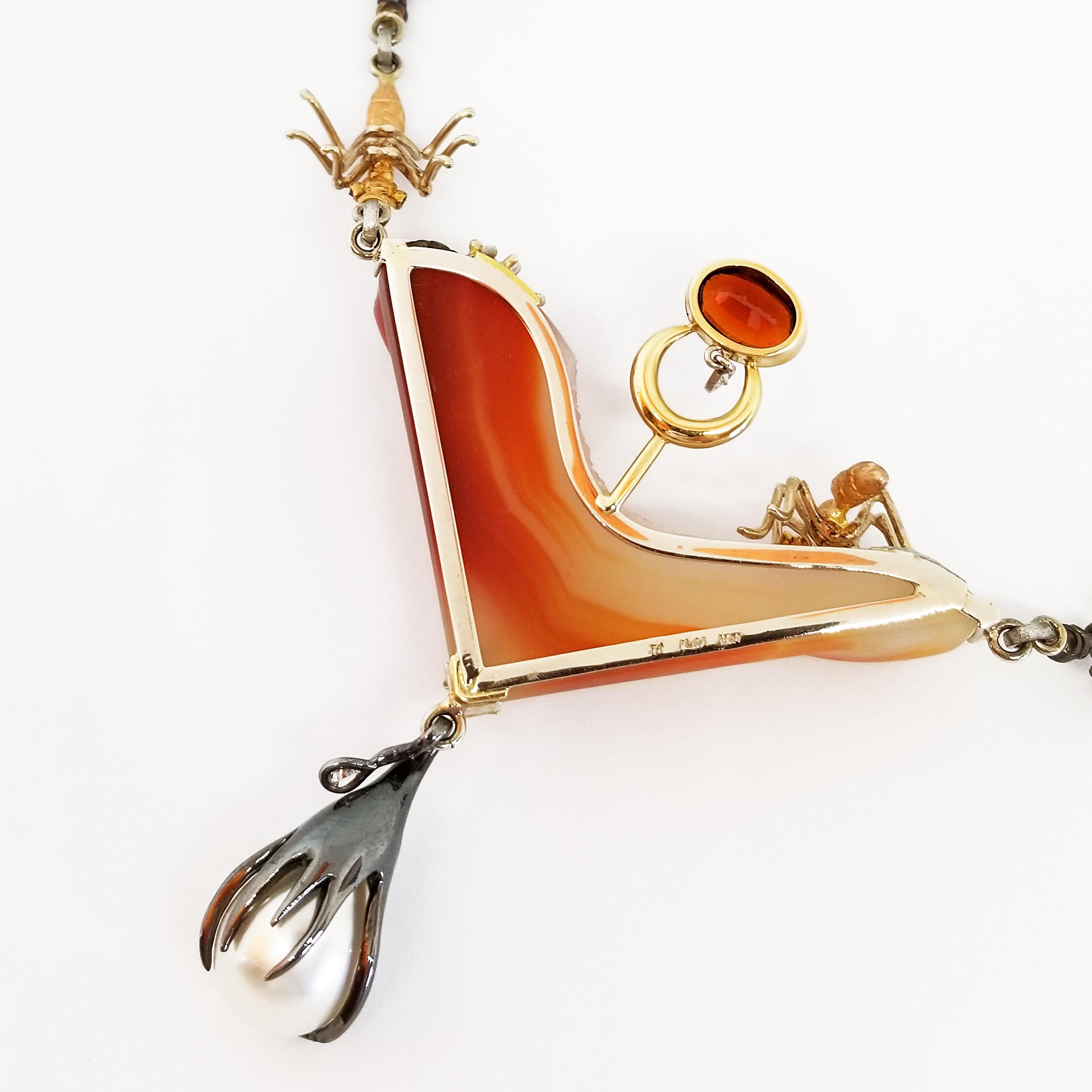 Halskette mit Ameisen-Insekten-Halskette, Gold Platin Rubin Rot Zirkon Diamant Südseeperlen-Achat im Angebot 2