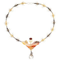 Ant Insect Necklace Gold Platinum Ruby Red Zircon Diamond South Sea Pearl Agate