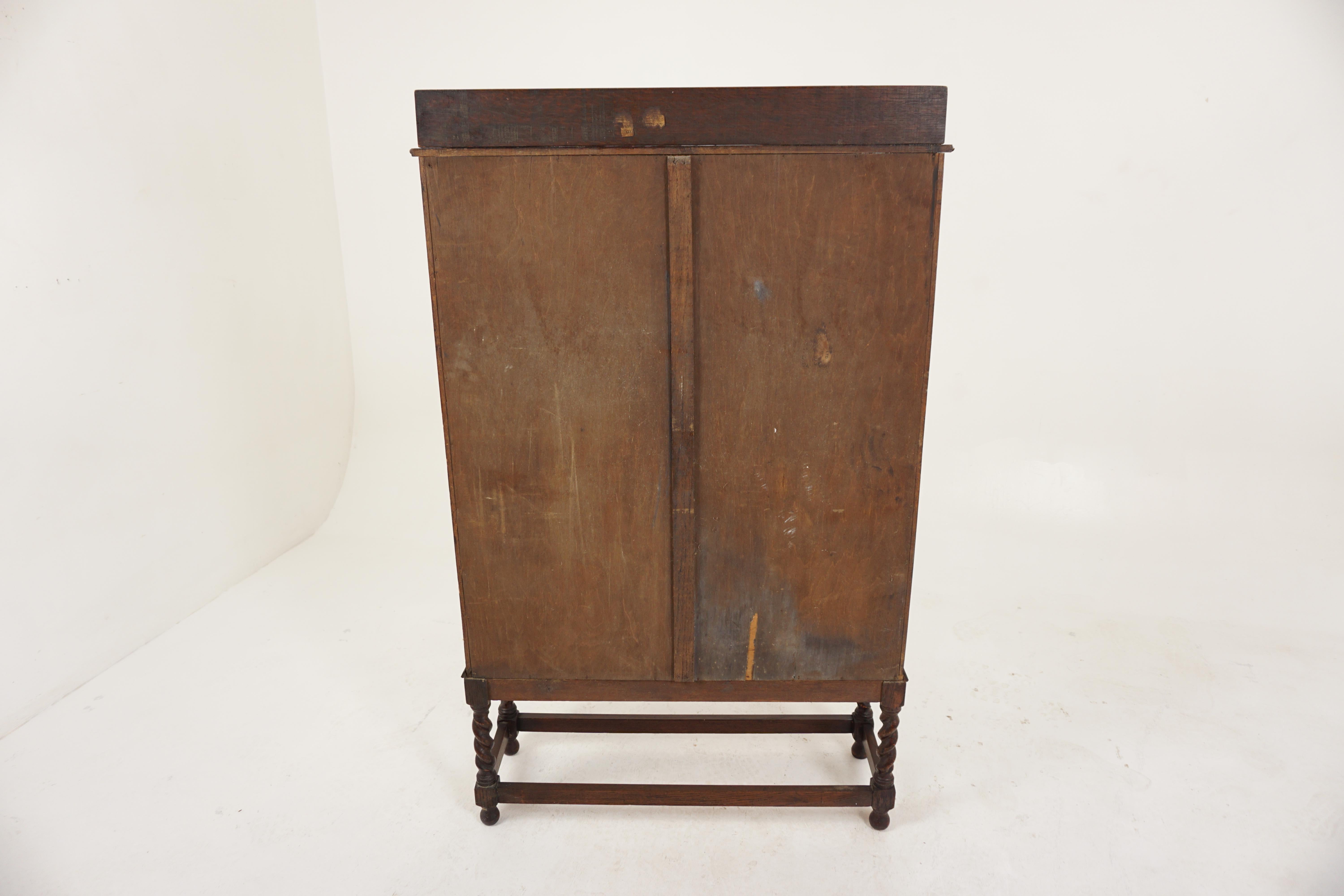 Ant. Leaded Glass Barley Twist Oak Bookcase, Display Cabt., Scotland 1910 3