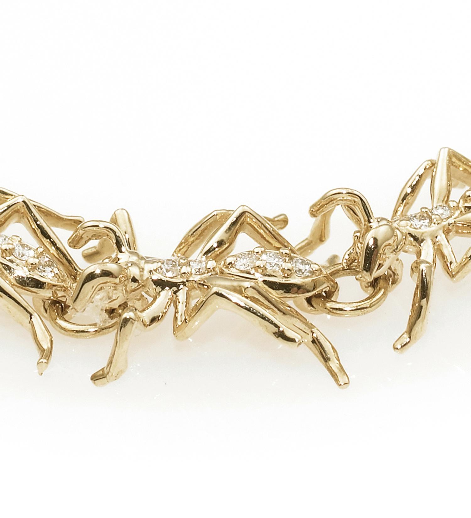 Introducing the remarkable 13 Ants 7-Inch Bracelet, an exquisite piece of jewelry that seamlessly blends artistry and luxury. Crafted from 14k yellow gold, this limited edition bracelet features a valiant brigade of marching ants, each one