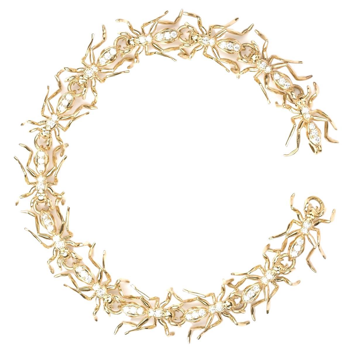 Ant Link Bracelet Yellow Gold Diamonds For Sale