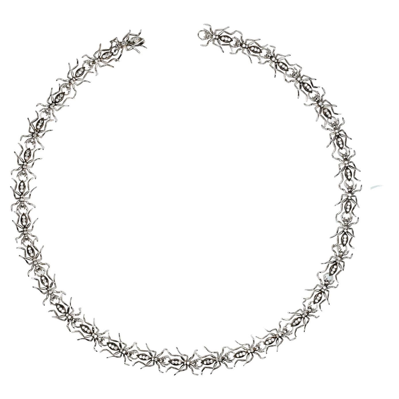 Ant Link Choker Necklace White Gold Black Rhodium Diamonds For Sale