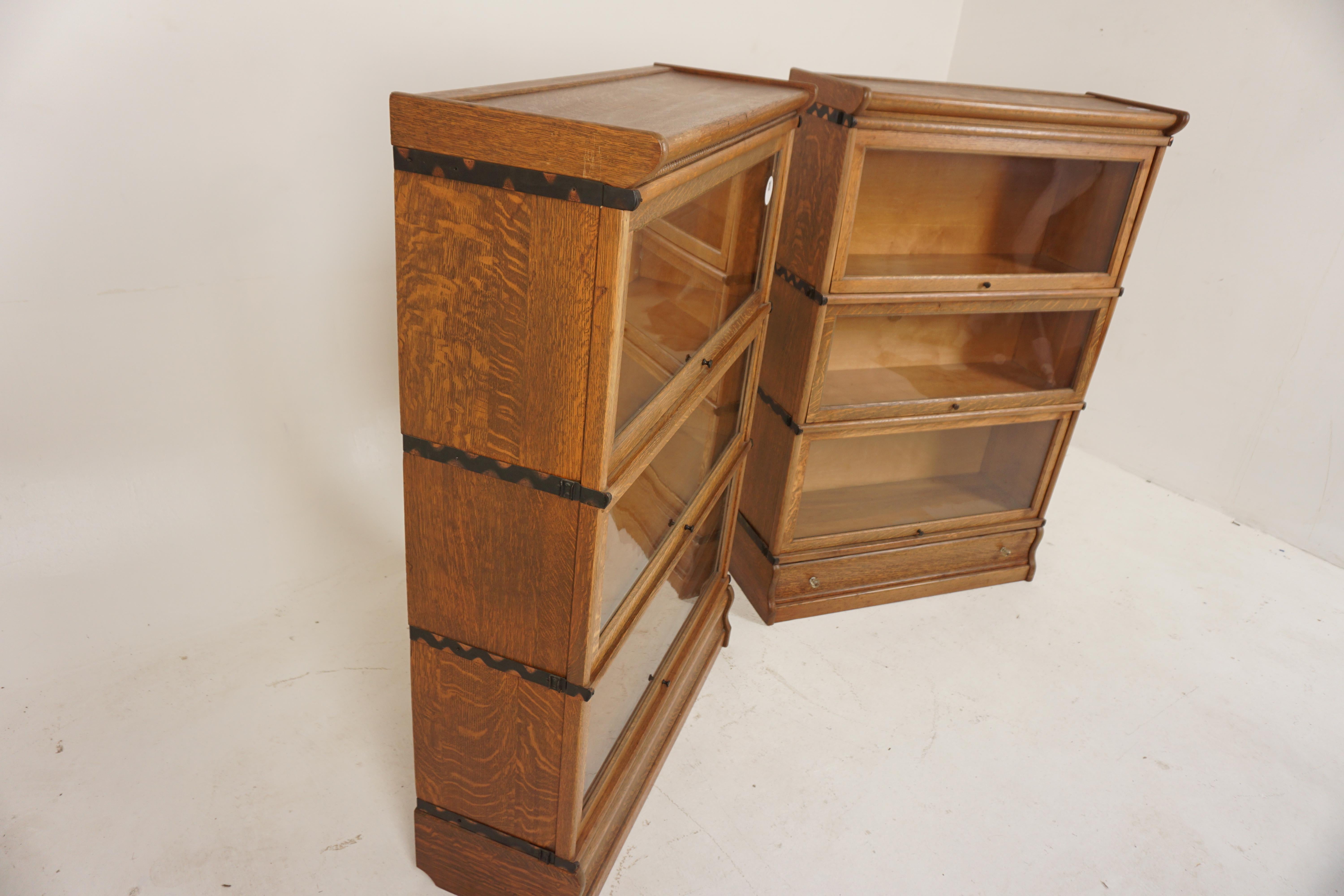 Scottish Ant. Macey Tiger Oak 3 Tier Lawyer Barrister Bookcase, American 1910, H685