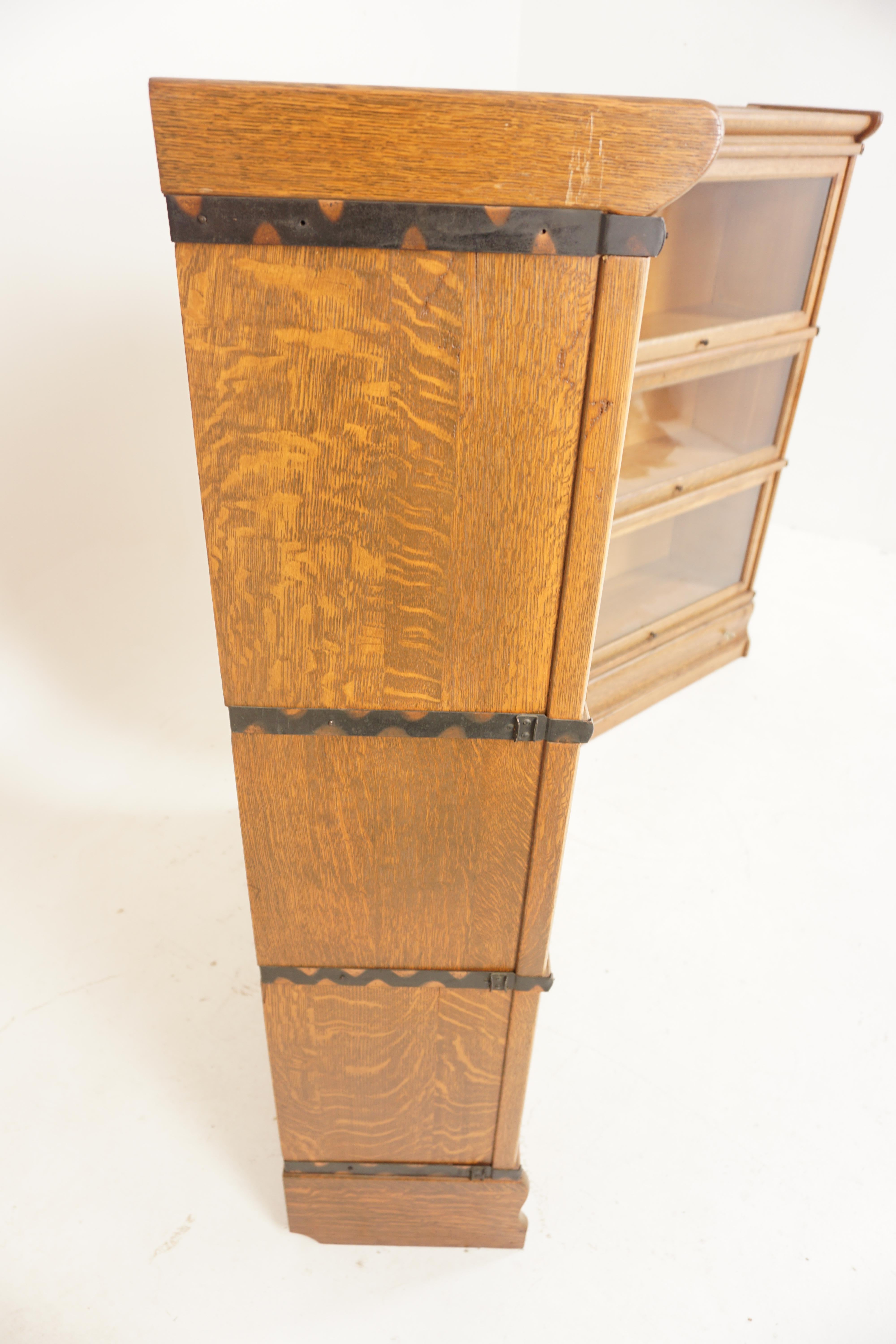 Ant. Macey Tiger Oak 3 Tier Lawyer Barrister Bookcase, American 1910, H686 2