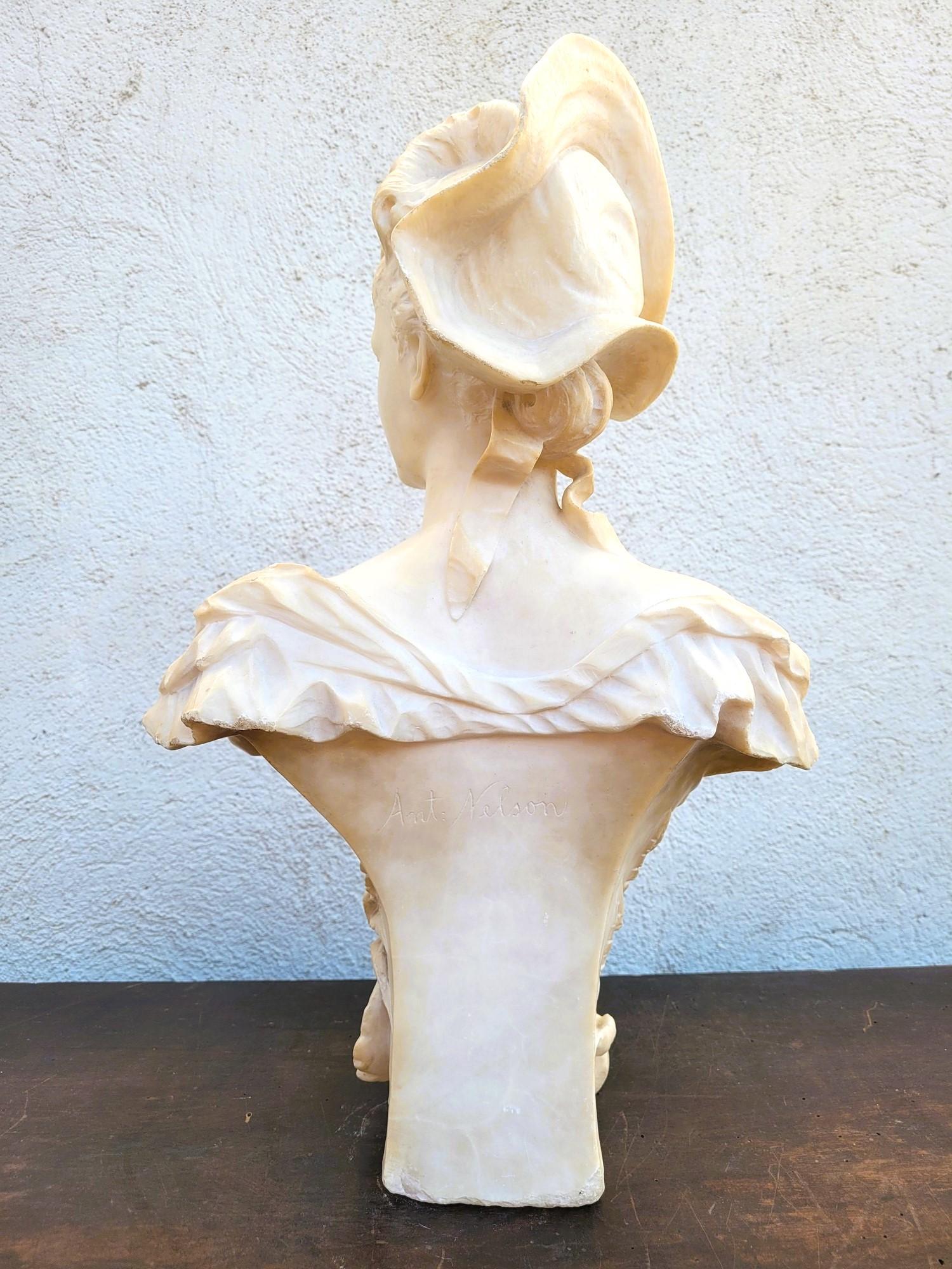 Ant Nelson, Busto di donna, Alabastro, fine XIX secolo in vendita 5