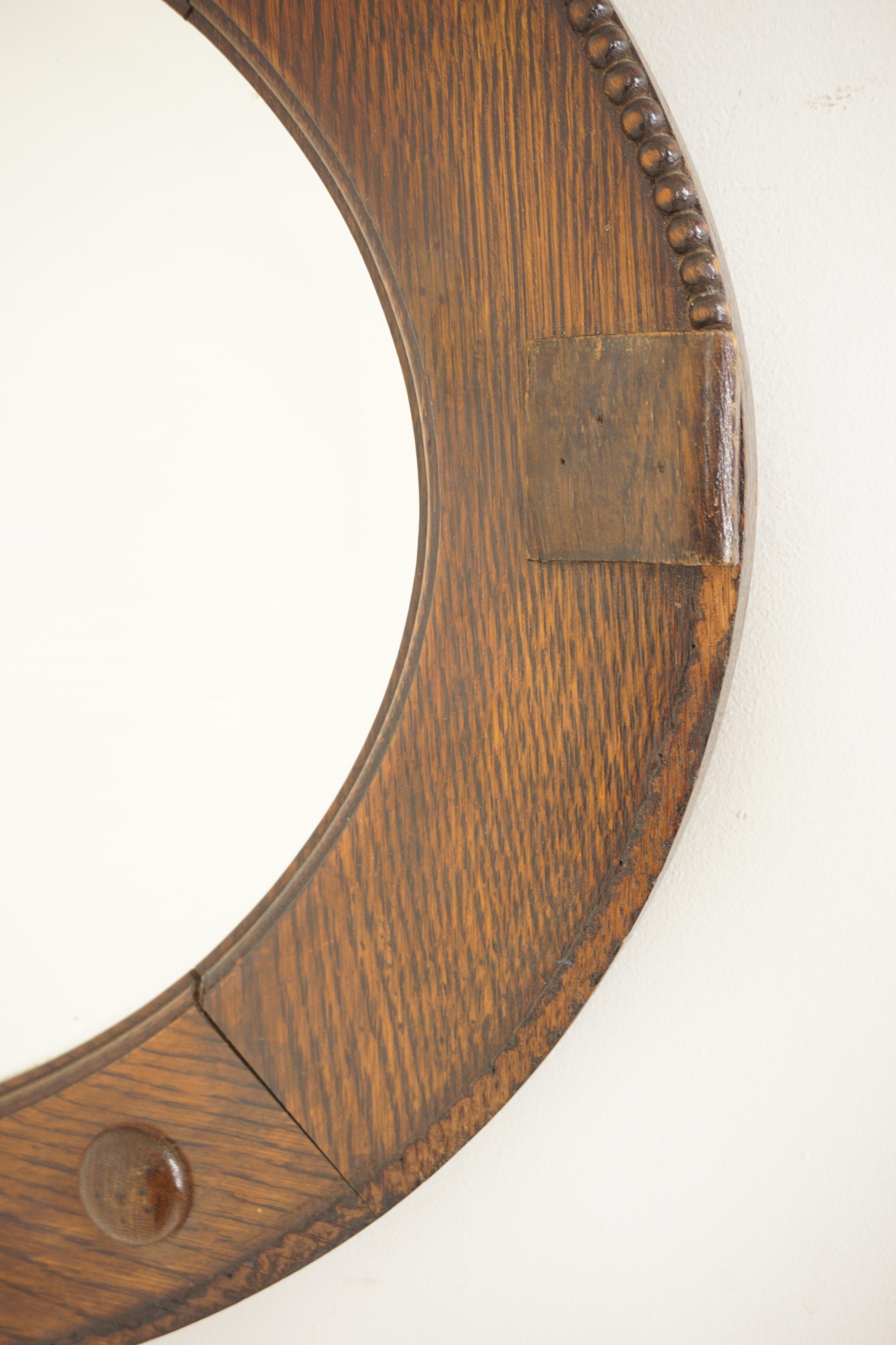 Ant. Oak Oval Bevelled Wall Mirror, Scotland 1900, H812 In Good Condition For Sale In Vancouver, BC