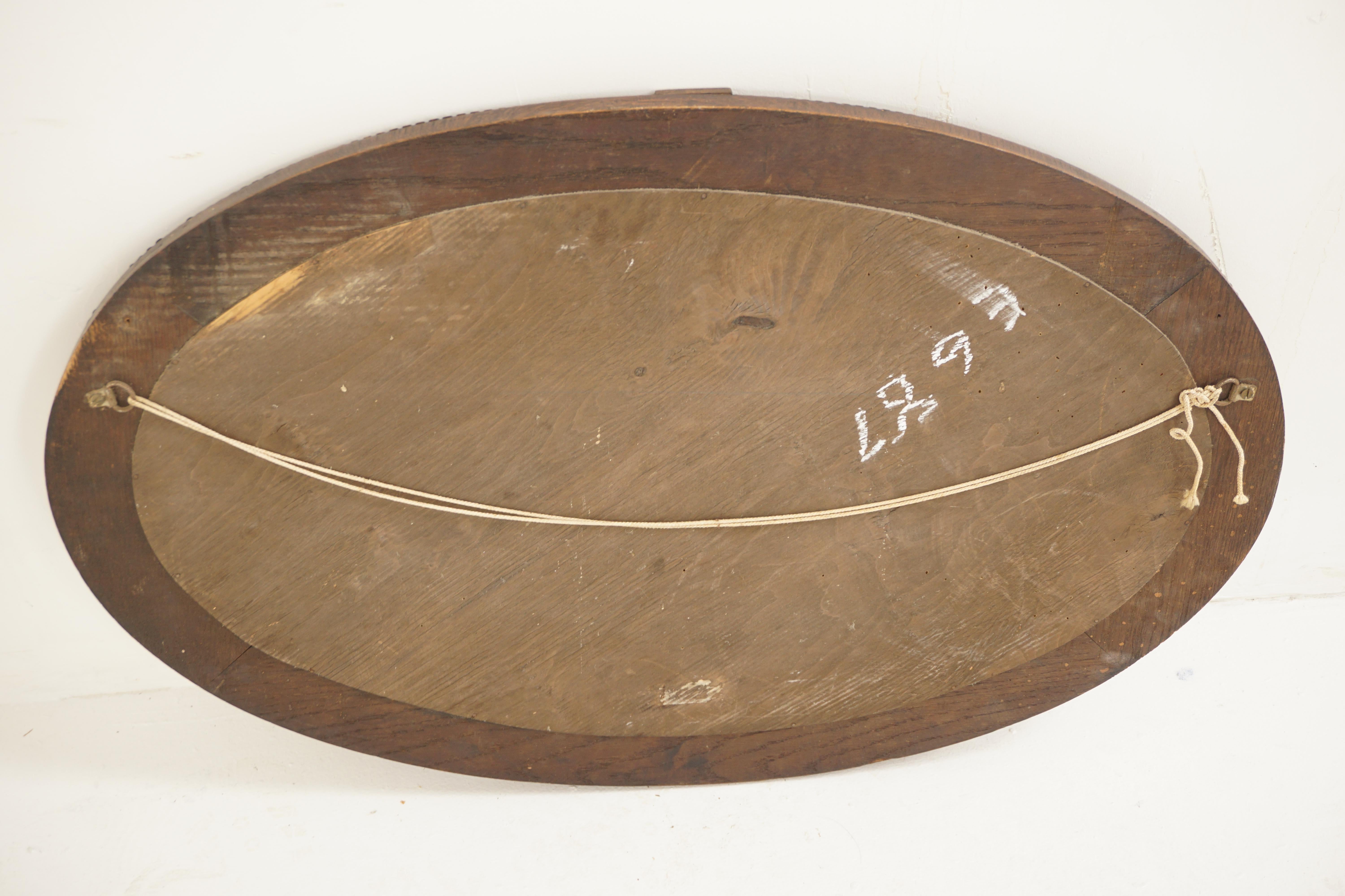 20th Century Ant. Oak Oval Bevelled Wall Mirror, Scotland 1900, H812 For Sale