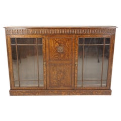 Ant. Oak Two Door Tiger Oak Bookcase Display Cabinet, Scotland 1910