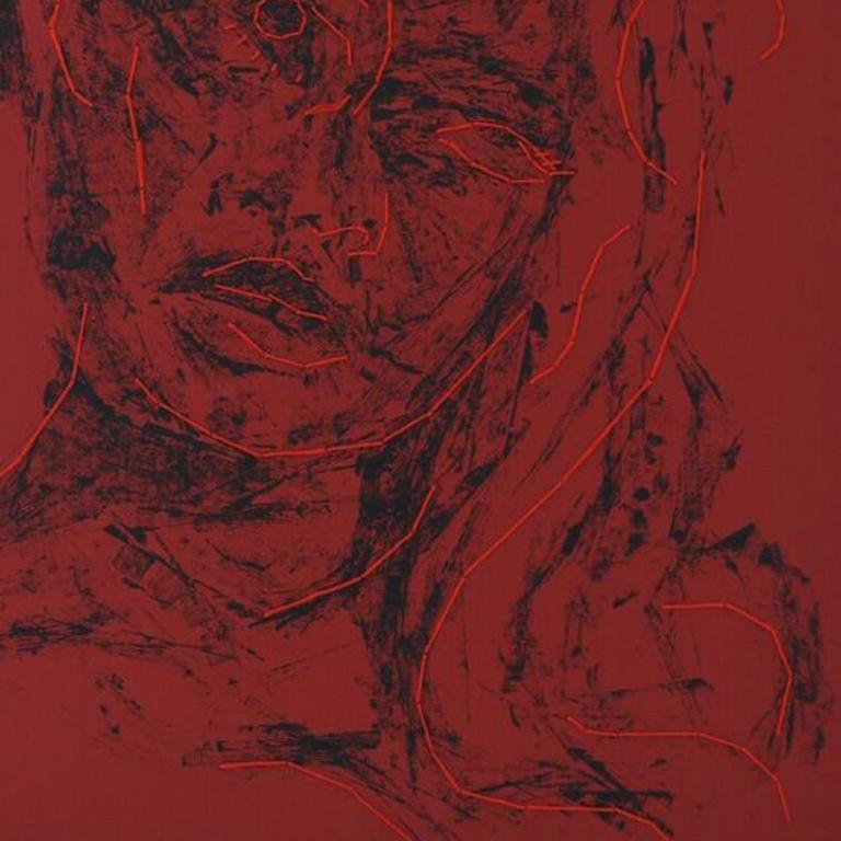Brigitte Bardot représentée à l'aide d'une encre à base d'eau et d'un fil de coton cousu sur du coton sur papier.

L'artiste explore l'image de la star du cinéma des années 1960, Brigitte Bardot, à travers une œuvre complexe.