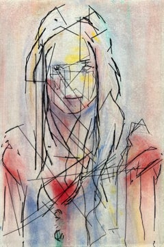 Chica con peto vaquero nº 2  Pintura figurativa de doble cara en técnica mixta