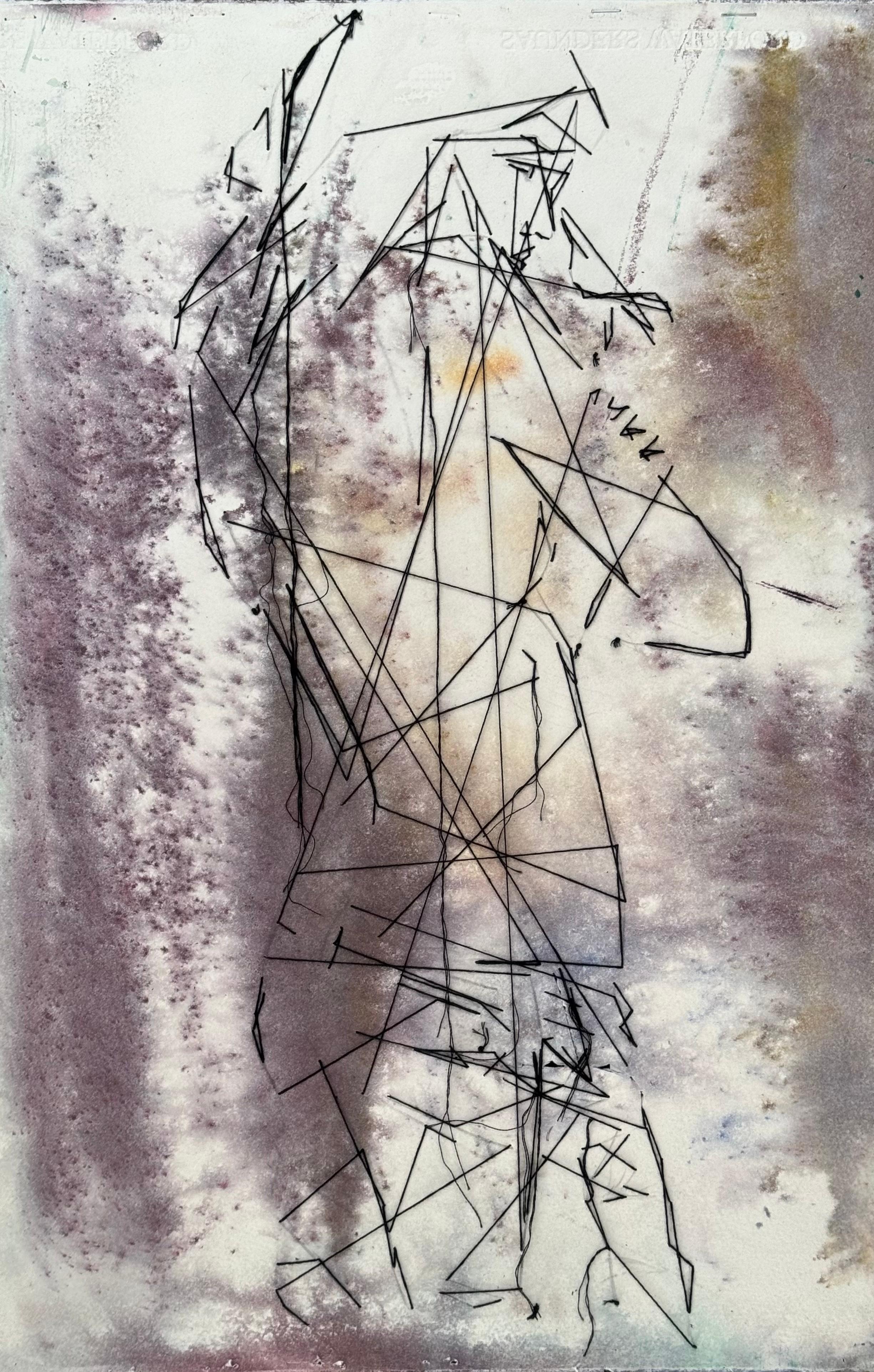 Girl In Denim Jeans 3. Peinture figurative multimédia double face - Contemporain Mixed Media Art par Ant Pearce