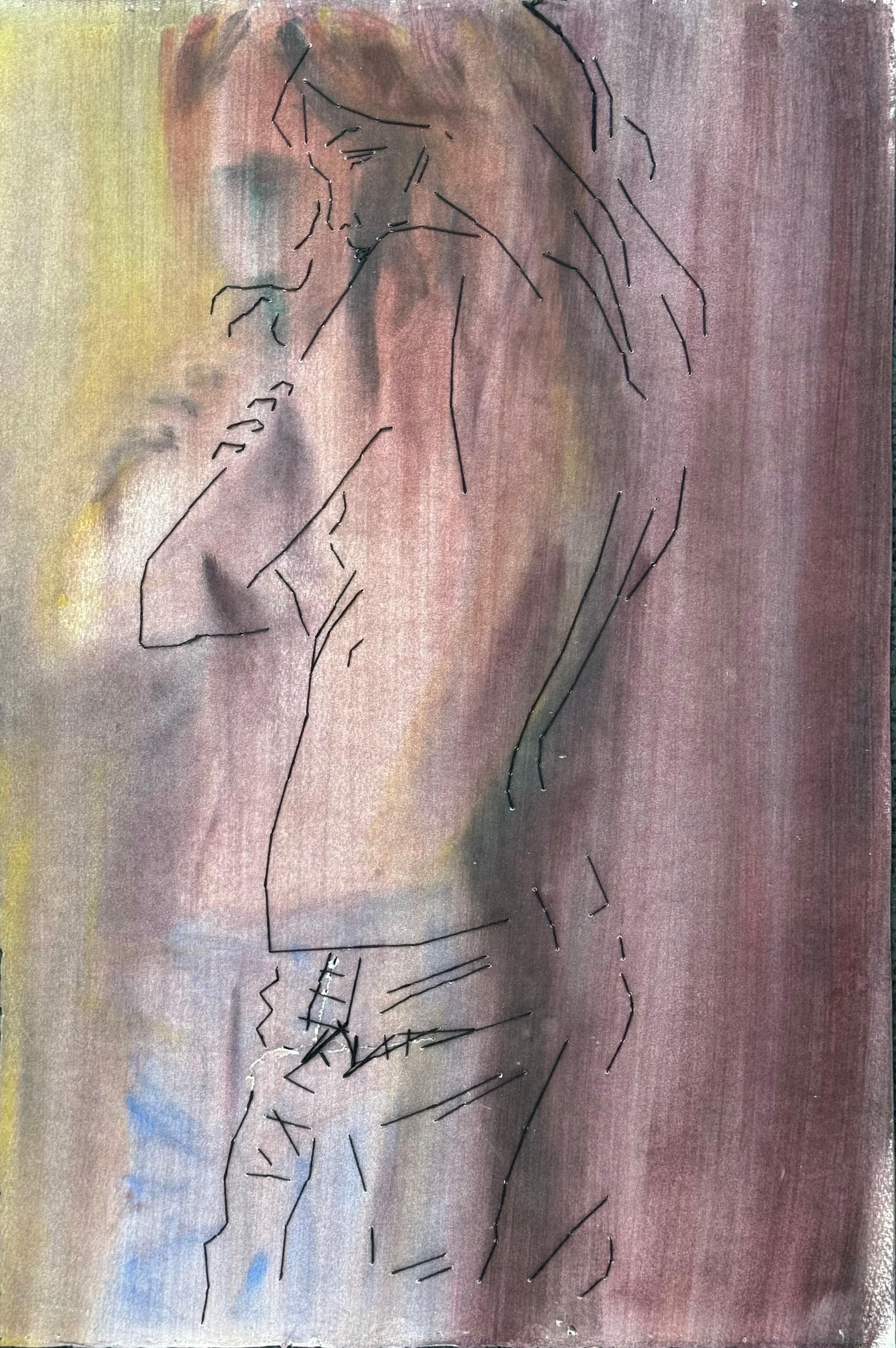 Girl In Denim Jeans 3. Peinture figurative multimédia double face - Mixed Media Art de Ant Pearce