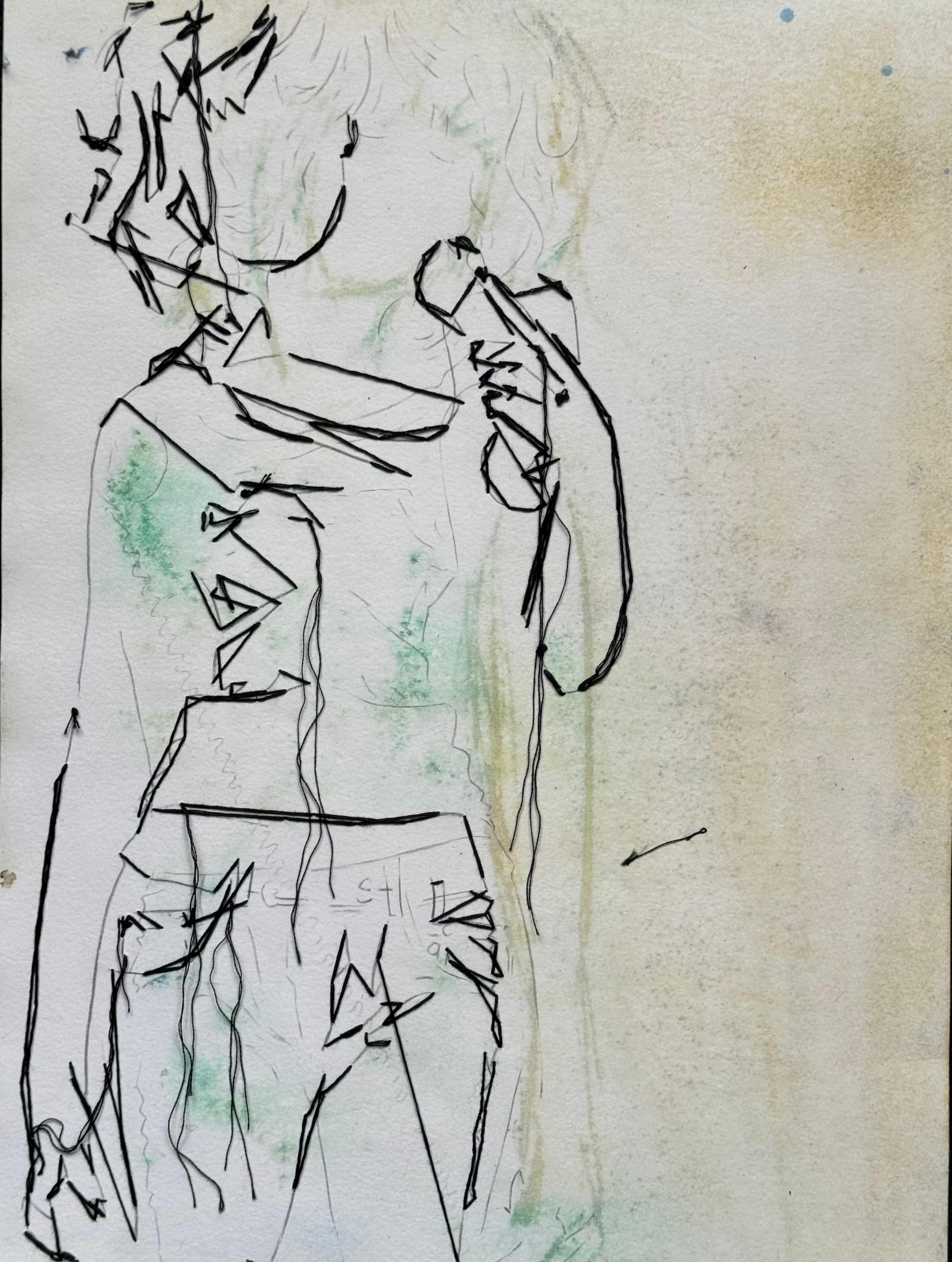 Girl With Phone 2, Contemporary Mixed Media Figurative Painting. Double Sided For Sale 1
