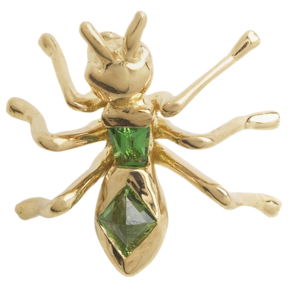 Ant Stud Earring Green, Yellow Gold For Sale