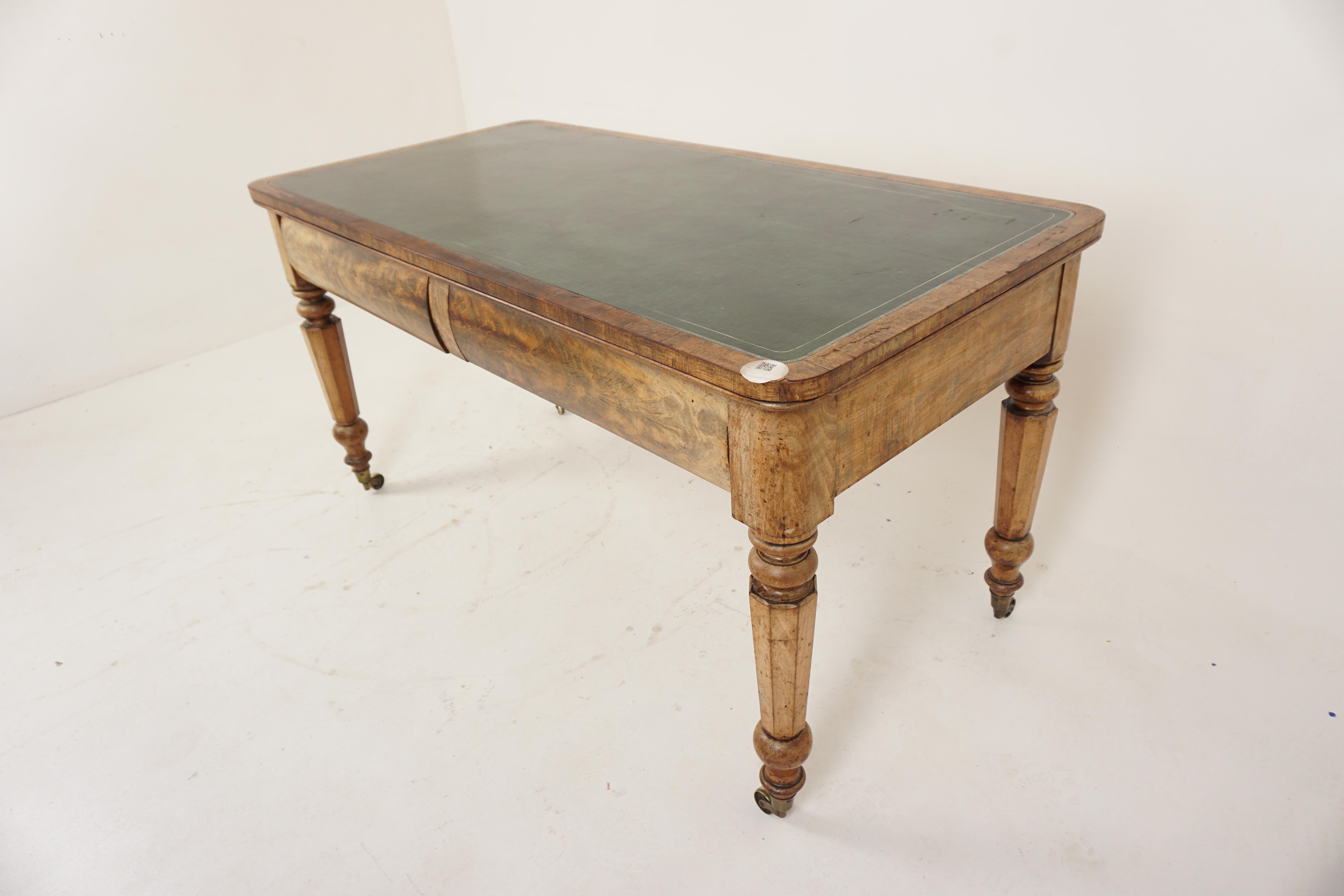 Antique Victorian Walnut free standing writing table, writing desk, Scotland 1840, H672

Scotland 1840
Solid Walnut and Veneers
Original finish
Rectangular top with rounded fore-edges with gilt tooled writing surface
Over a pair of pull out