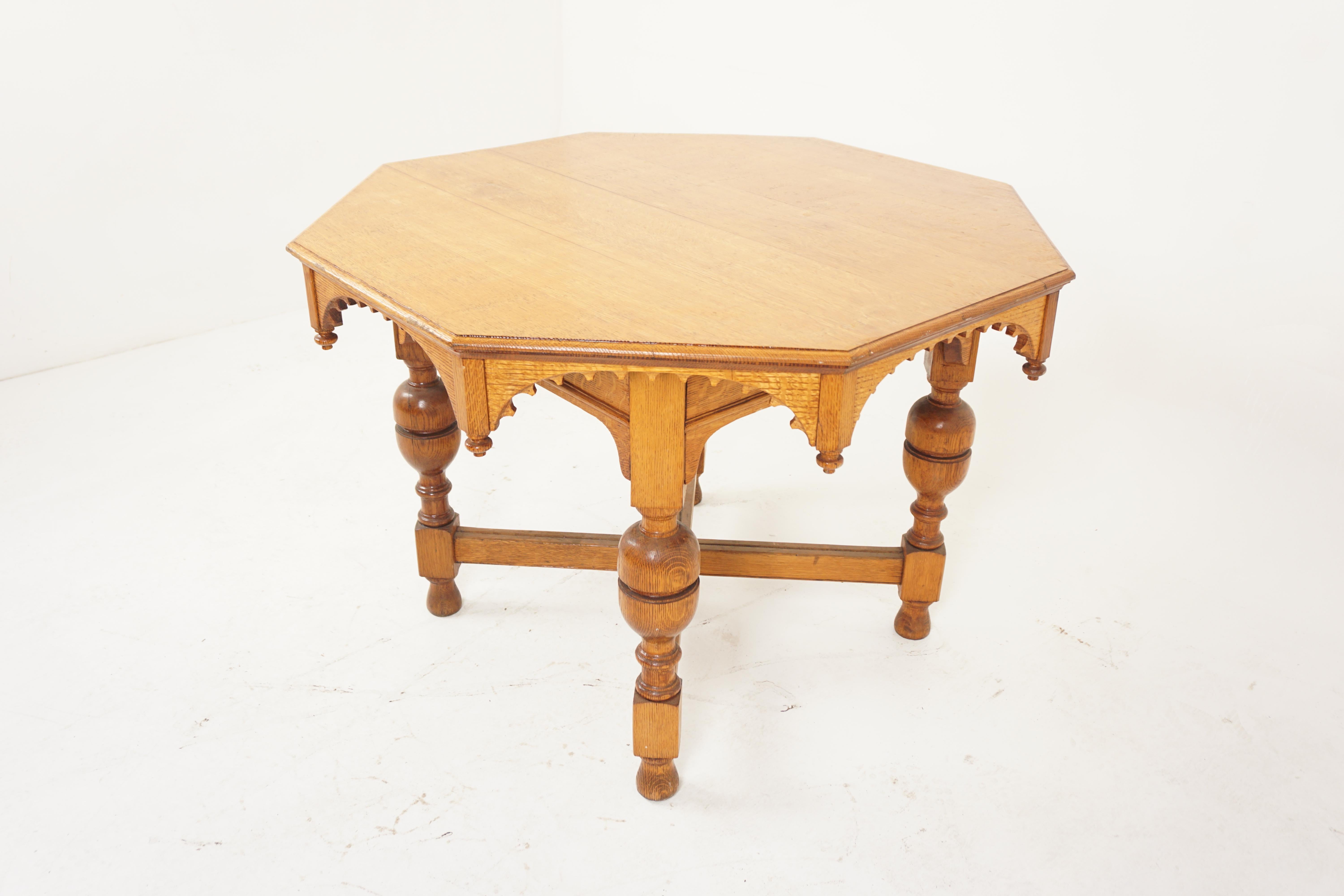 Ant. Victorian Arts + Crafts Oak Octagonal Center Table, Scotland 1890, H940

Scotland 1890
Solid Oak
Original Finish
Features an octagonal shaped top with moulded edge
With turned bulbous shaped legs on a framed under tier
Nice golden oak