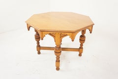 Ant. Victorian Arts + Crafts Oak Octagonal Center Table, Scotland 1890, H940