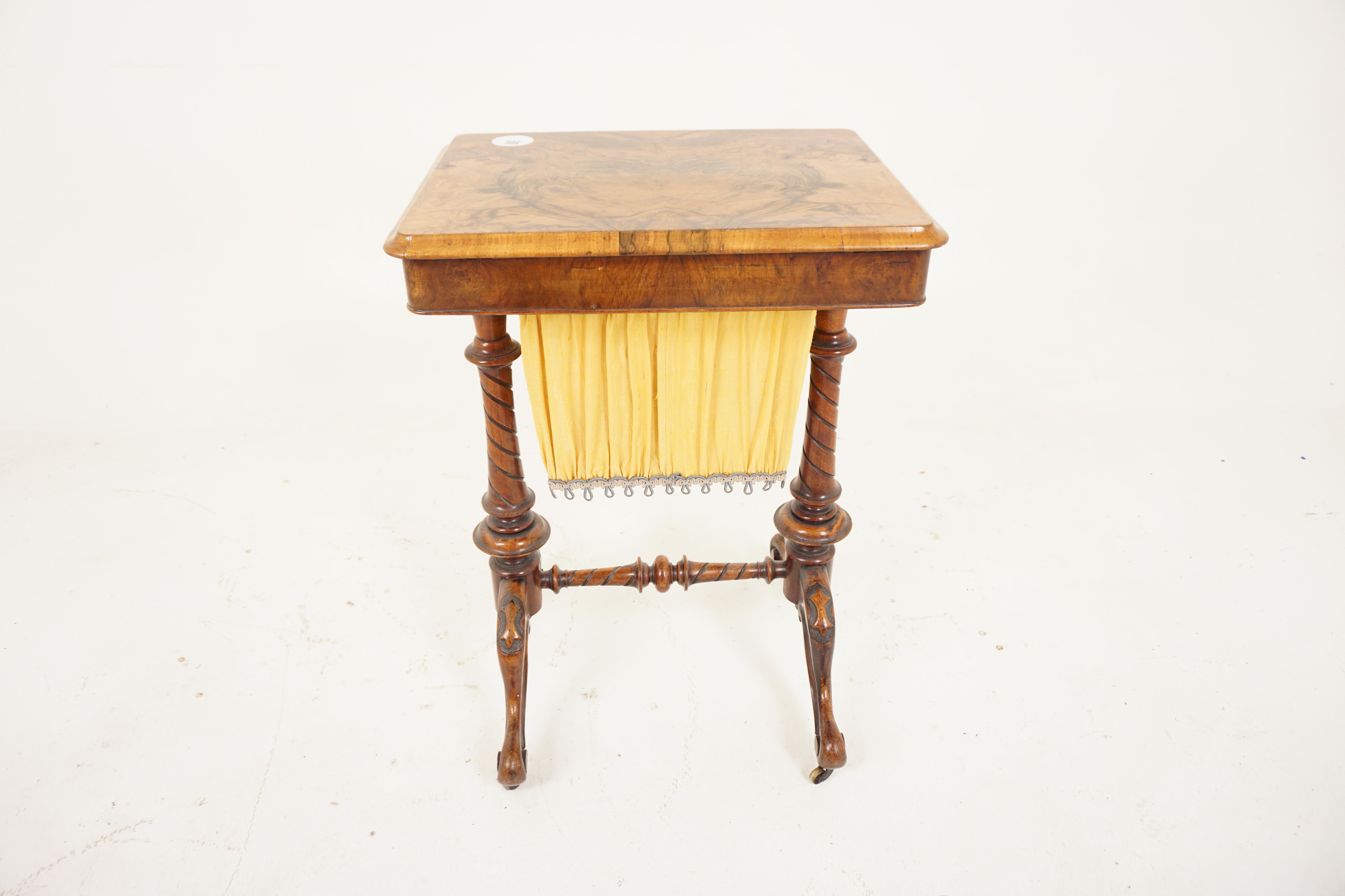 Ant. Victorian Burr Walnut Sewing Box on Carved Legs, Table, Scotland 1850, H688 For Sale 5