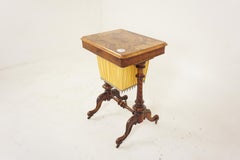 Ant. Victorian Burr Walnut Sewing Box on Carved Legs, Table, Scotland 1850, H688