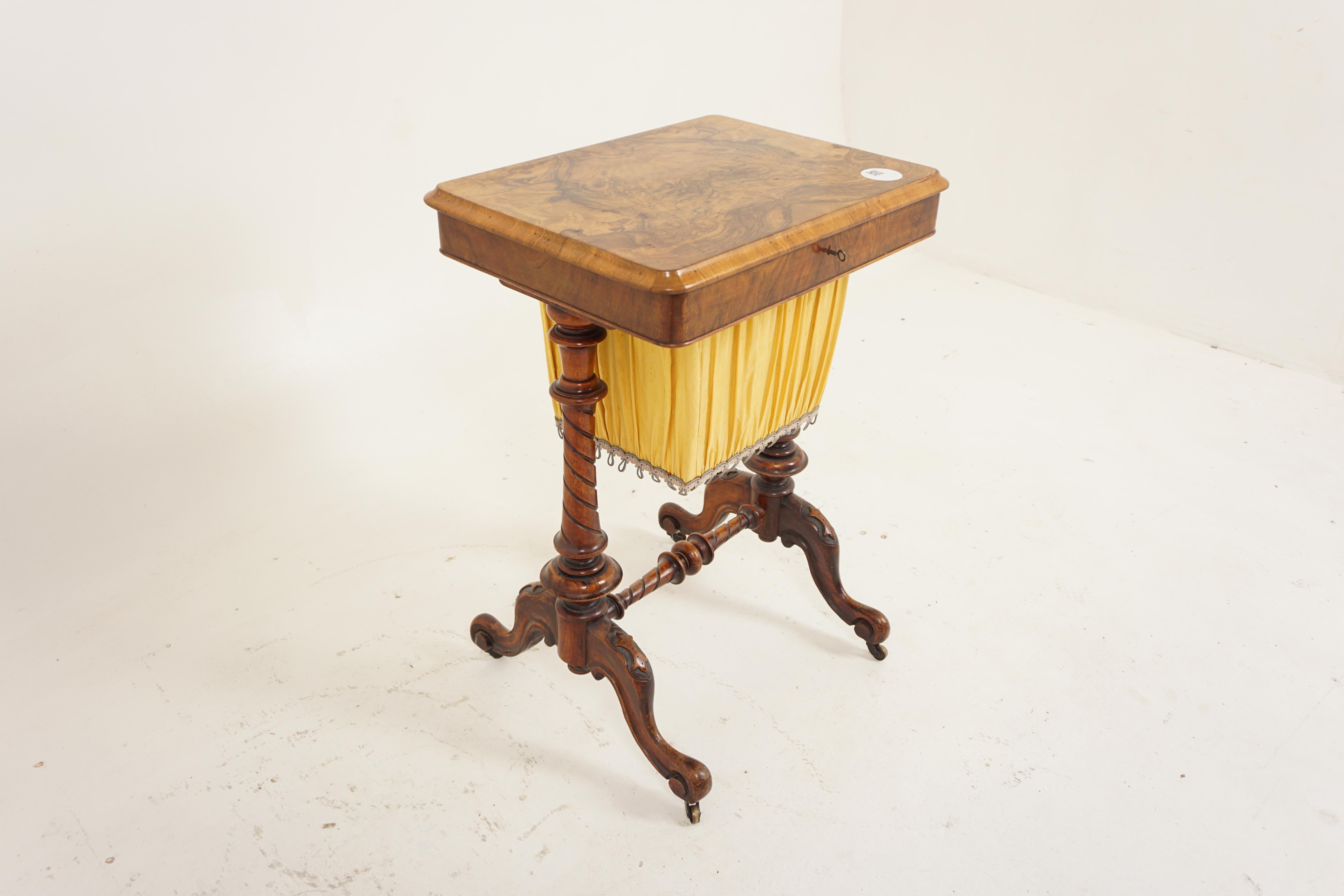 Ant. Viktorianische Nähkasten aus Wurzelnussholz auf geschnitzten Beinen, Tisch, Schottland 1850, H688 (Schottisch)