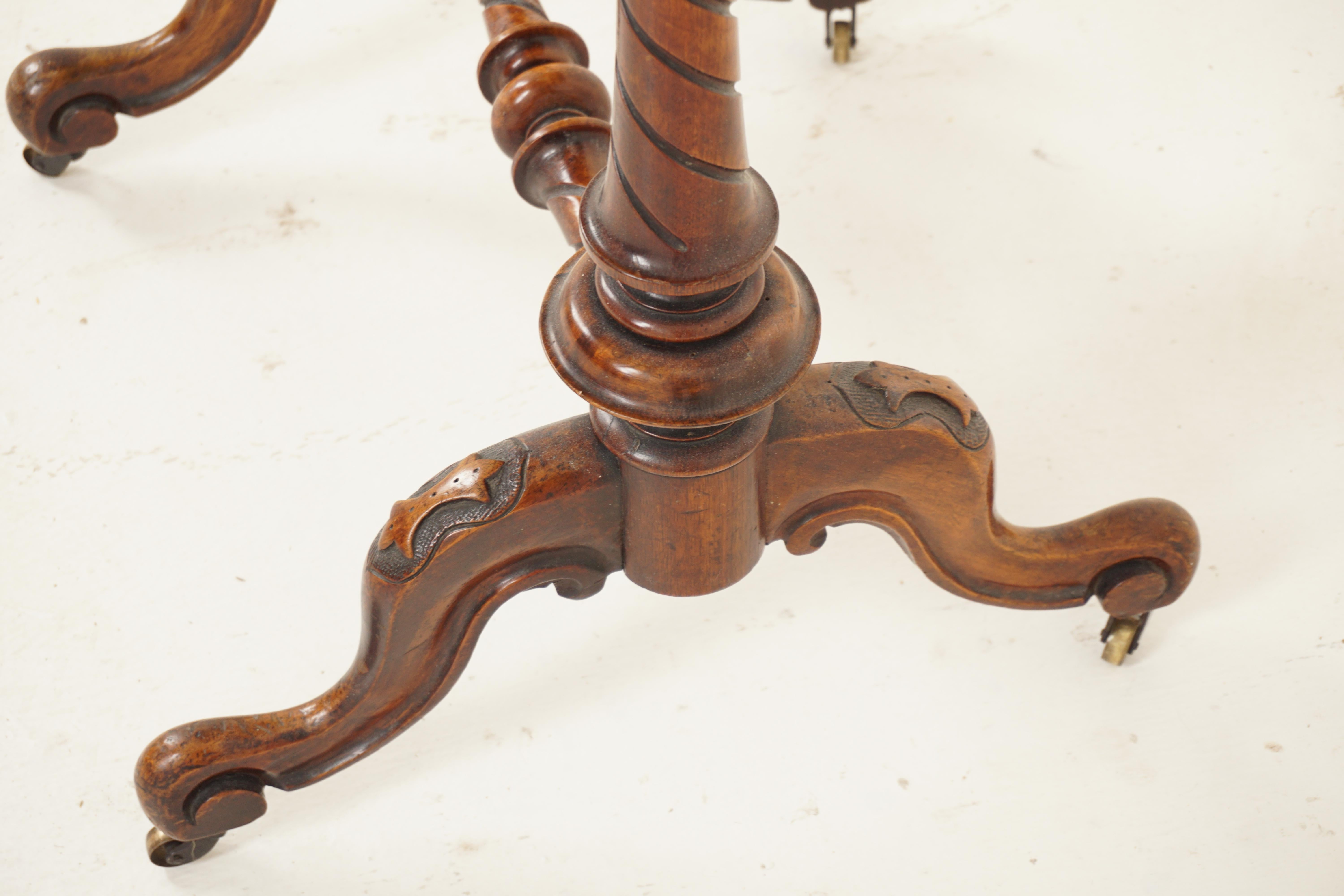Ant. Viktorianische Nähkasten aus Wurzelnussholz auf geschnitzten Beinen, Tisch, Schottland 1850, H688 2