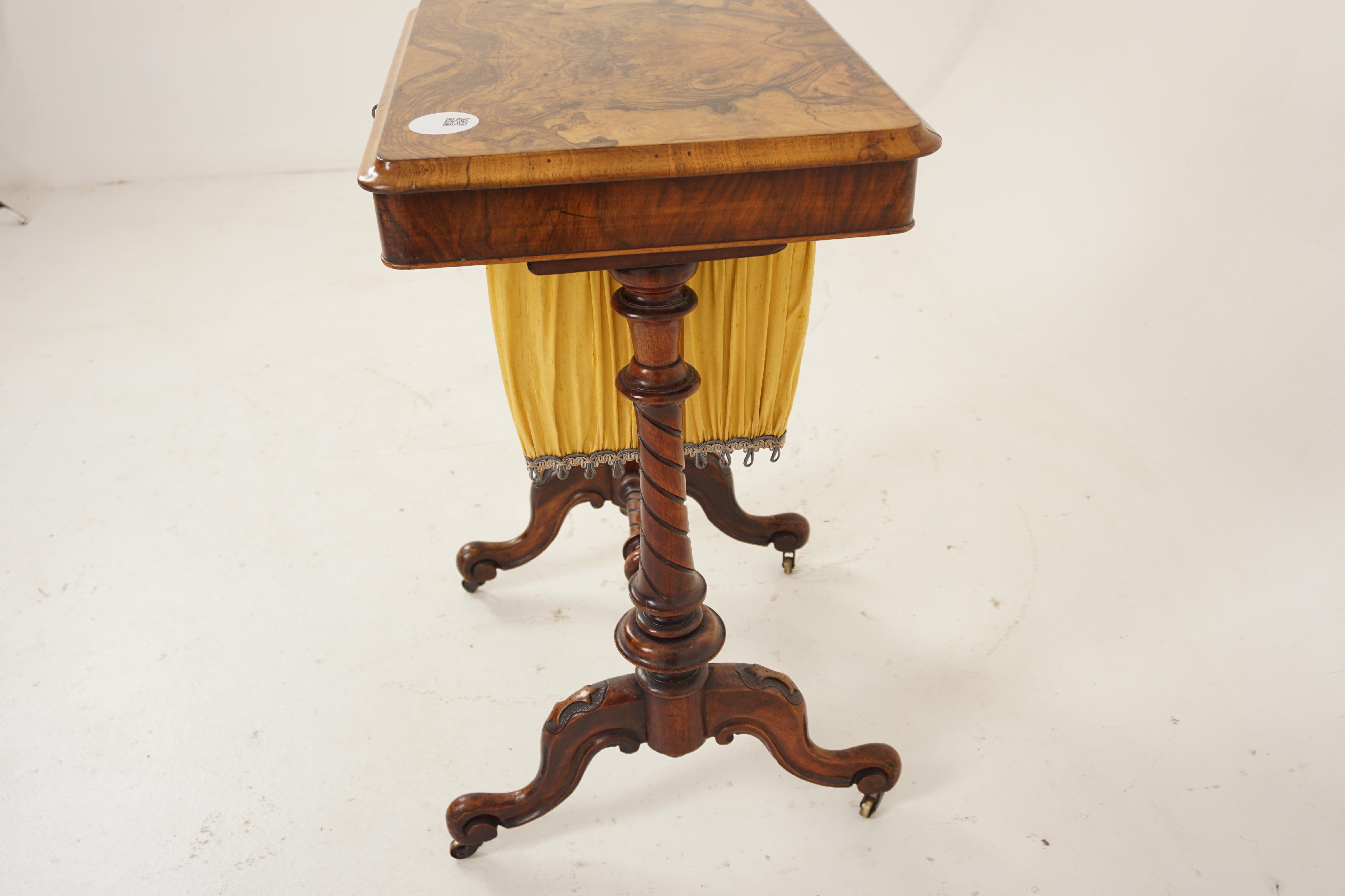 Ant. Victorian Burr Walnut Sewing Box on Carved Legs, Table, Scotland 1850, H688 For Sale 2