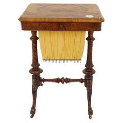 Antique Ant. Victorian Burr Walnut Sewing Box on Carved Legs, Table, Scotland 1850, H688