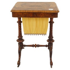 Ant. Victorian Burr Walnut Sewing Box on Carved Legs, Table, Scotland 1850, H688