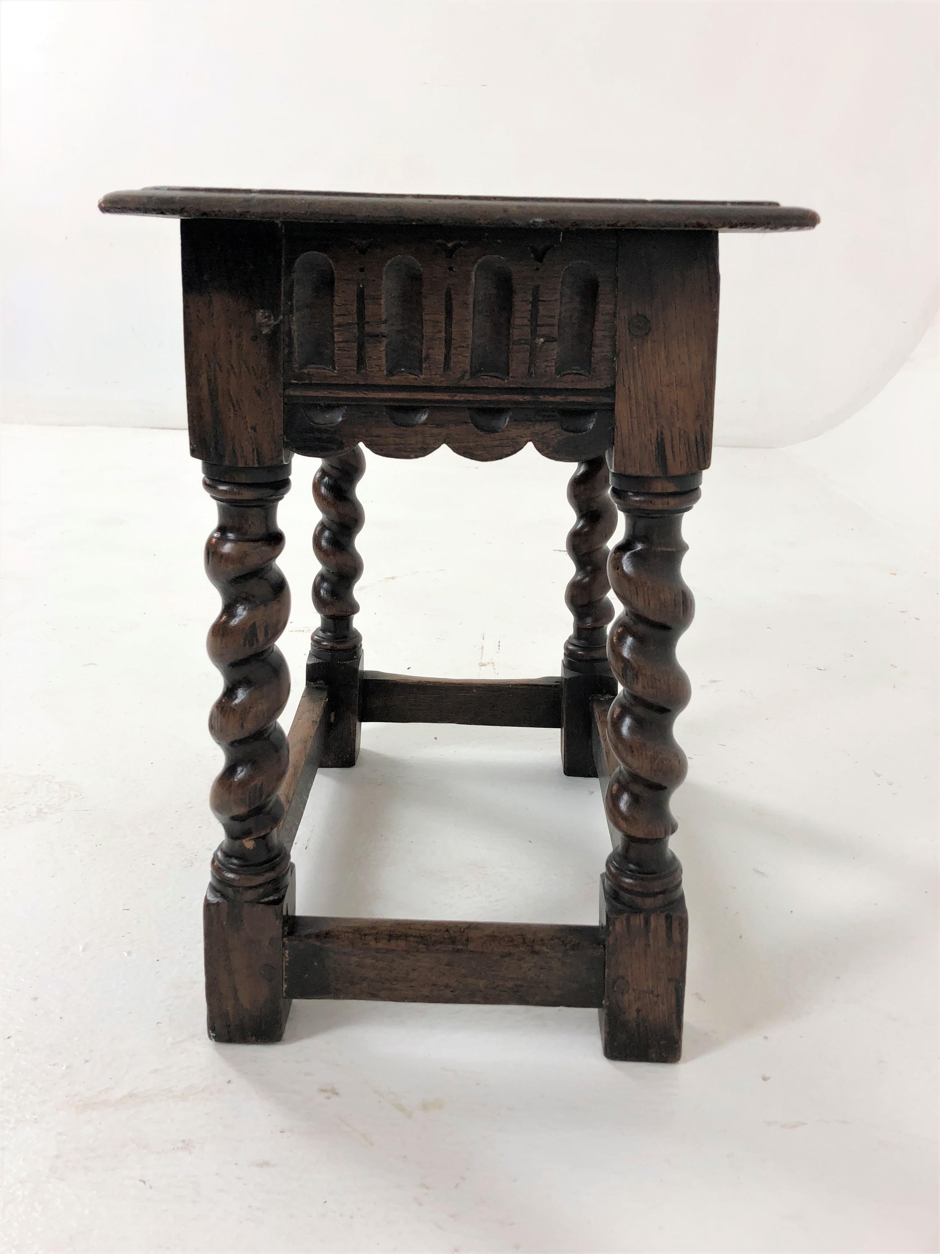 Ant. Victorian Carved Barley Twist Oak Joint Stool, Table, Scotland 1890, H836 2