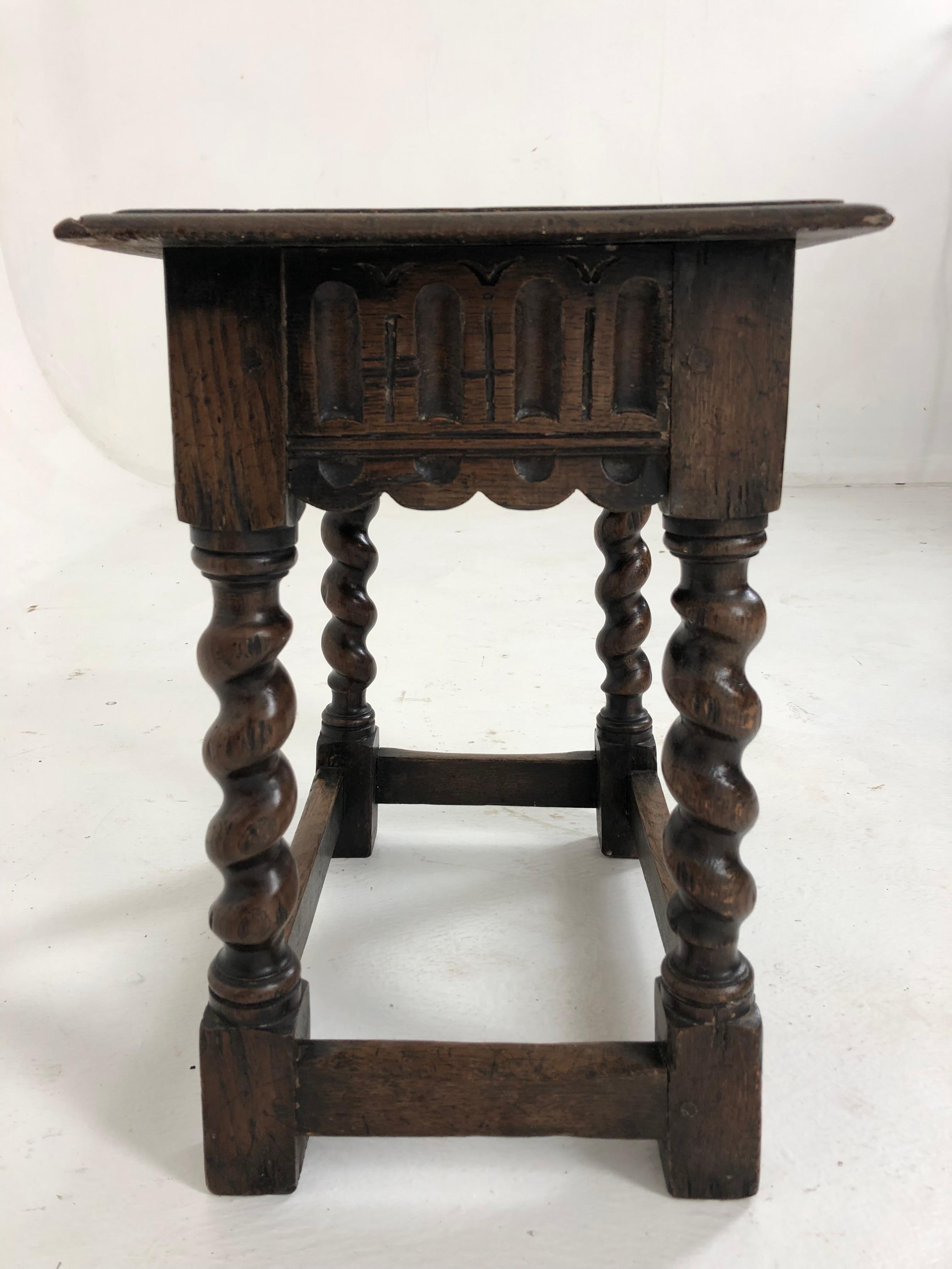 Ant. Victorian Carved Barley Twist Oak Joint Stool, Table, Scotland 1890, H836 3