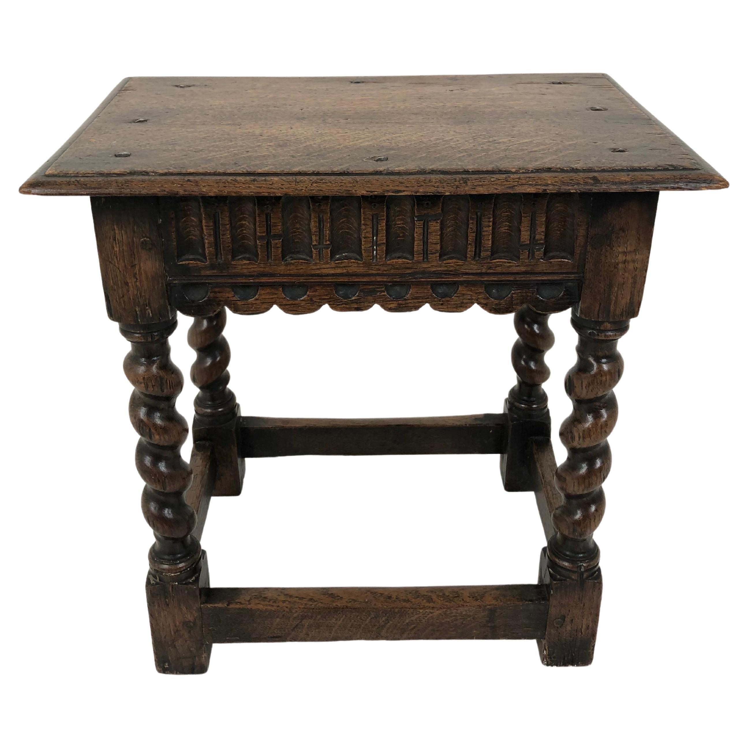 Ant. Victorian Carved Barley Twist Oak Joint Stool, Table, Scotland 1890, H836