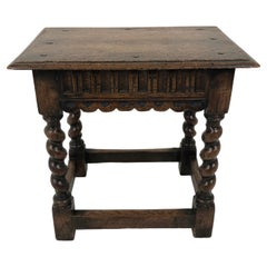 Antique Ant. Victorian Carved Barley Twist Oak Joint Stool, Table, Scotland 1890, H836