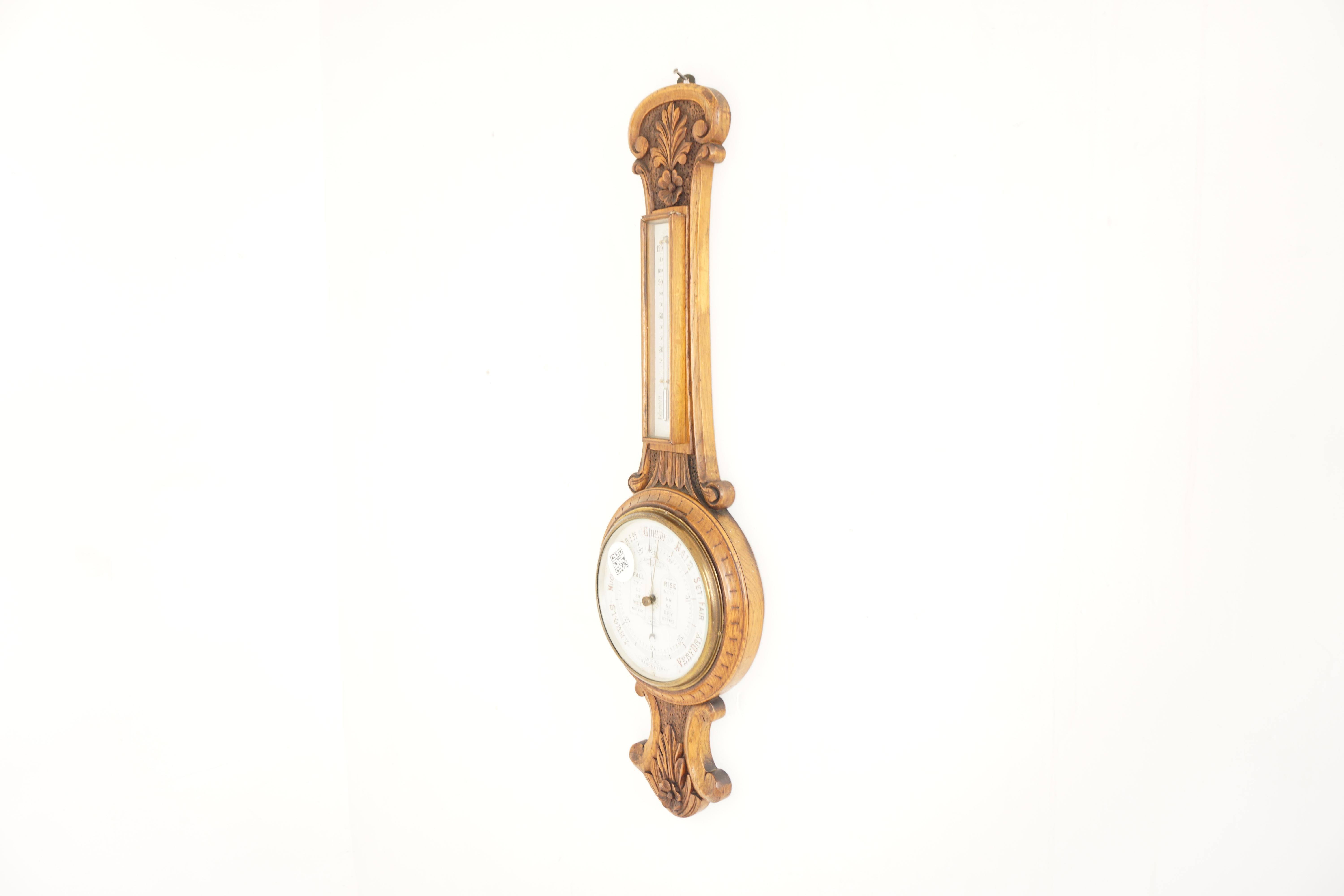 Ant. Viktorianisches Aneroid-Barometer aus geschnitzter Eiche, 