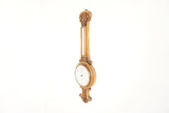 Ant. Victorian Carved Oak Aneroid Barometer, Scotland 1900, H764