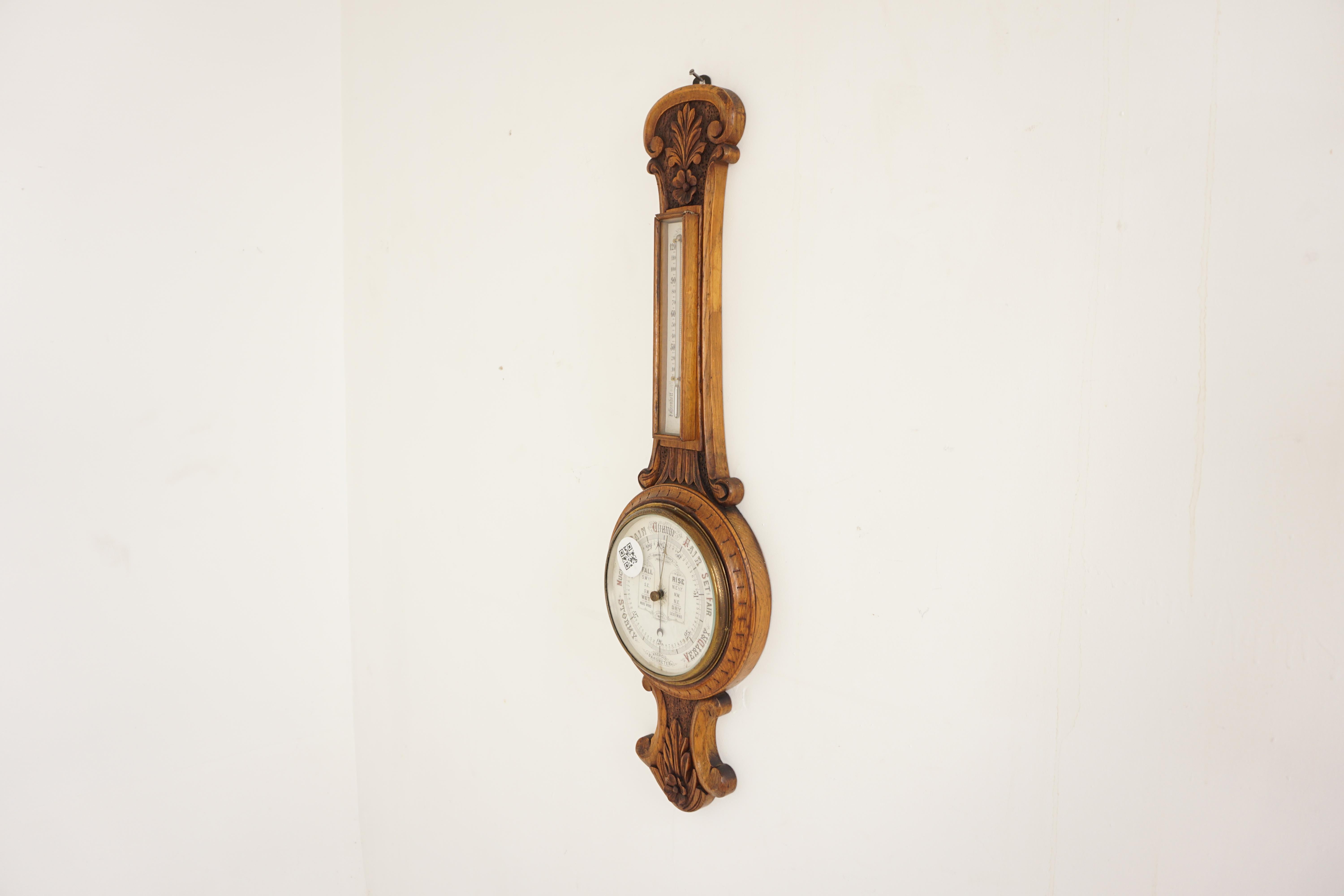 Ant. Viktorianisches Aneroid-Barometer aus geschnitzter Eiche, Schottland 1900, H764 (Schottisch) im Angebot