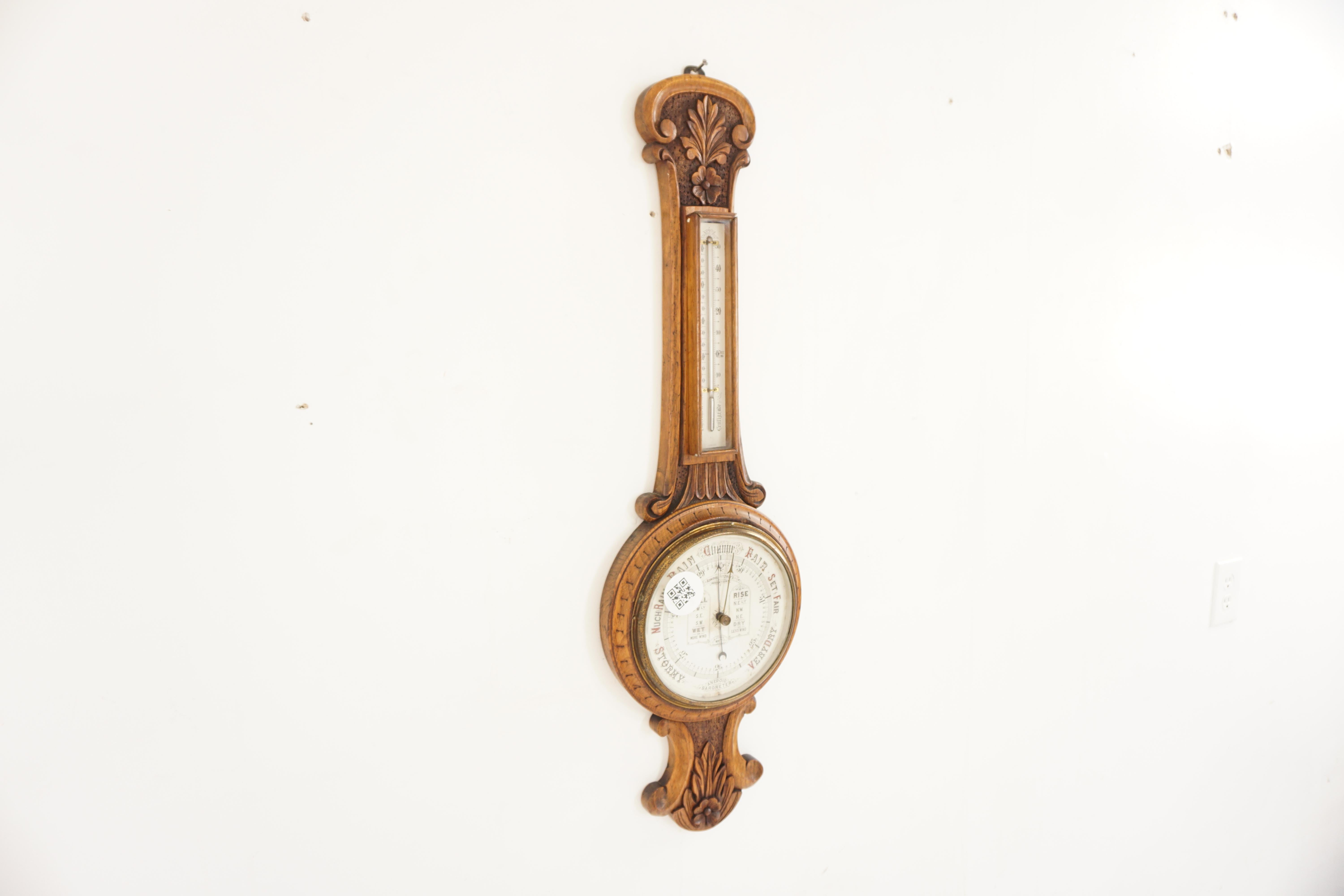 Ant. Viktorianisches Aneroid-Barometer aus geschnitzter Eiche, Schottland 1900, H764 im Zustand „Gut“ im Angebot in Vancouver, BC
