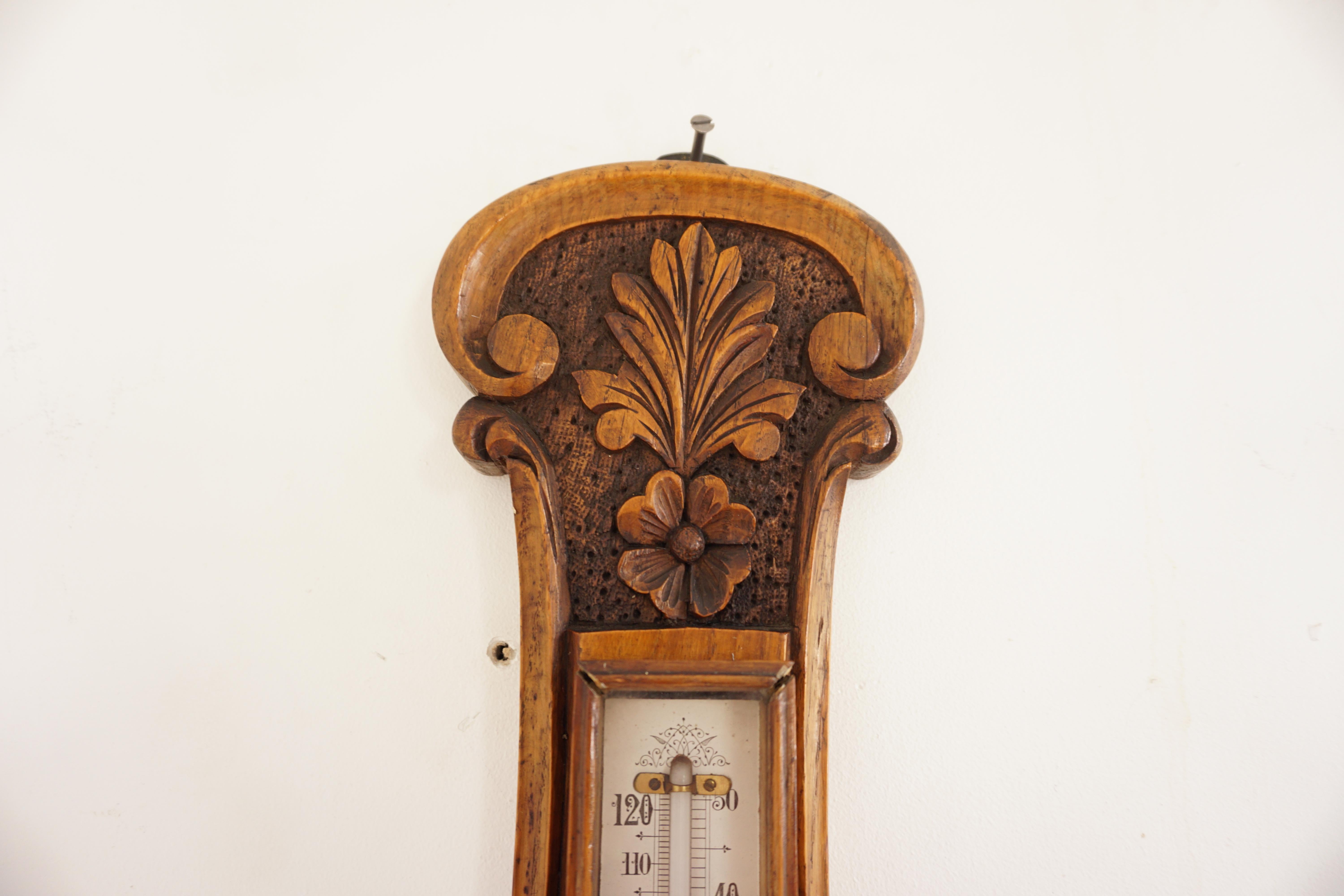 Early 20th Century Ant. Victorian Carved Oak Aneroid Barometer, Scotland 1900, H764 For Sale