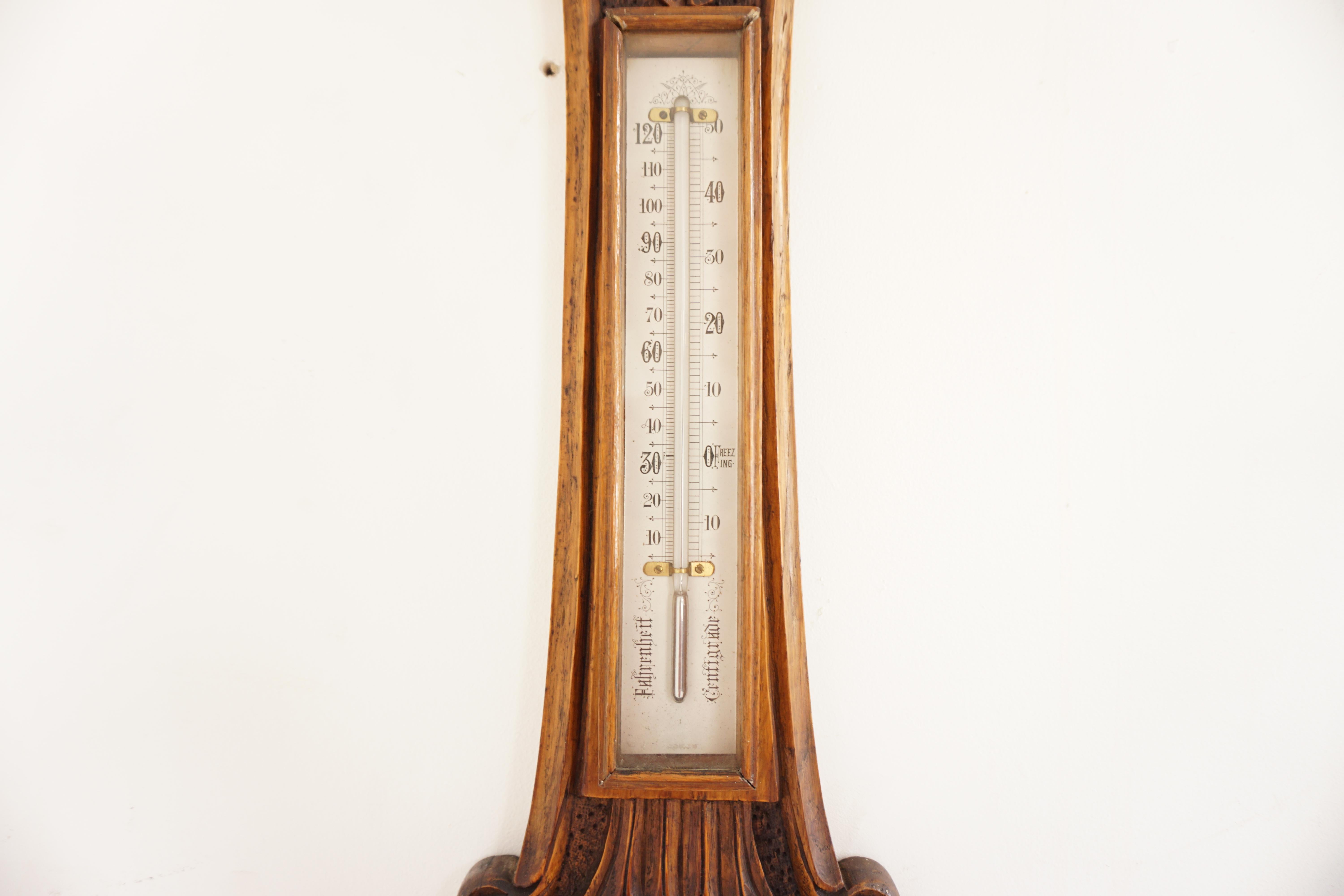 Ant. Viktorianisches Aneroid-Barometer aus geschnitzter Eiche, Schottland 1900, H764 im Angebot 1
