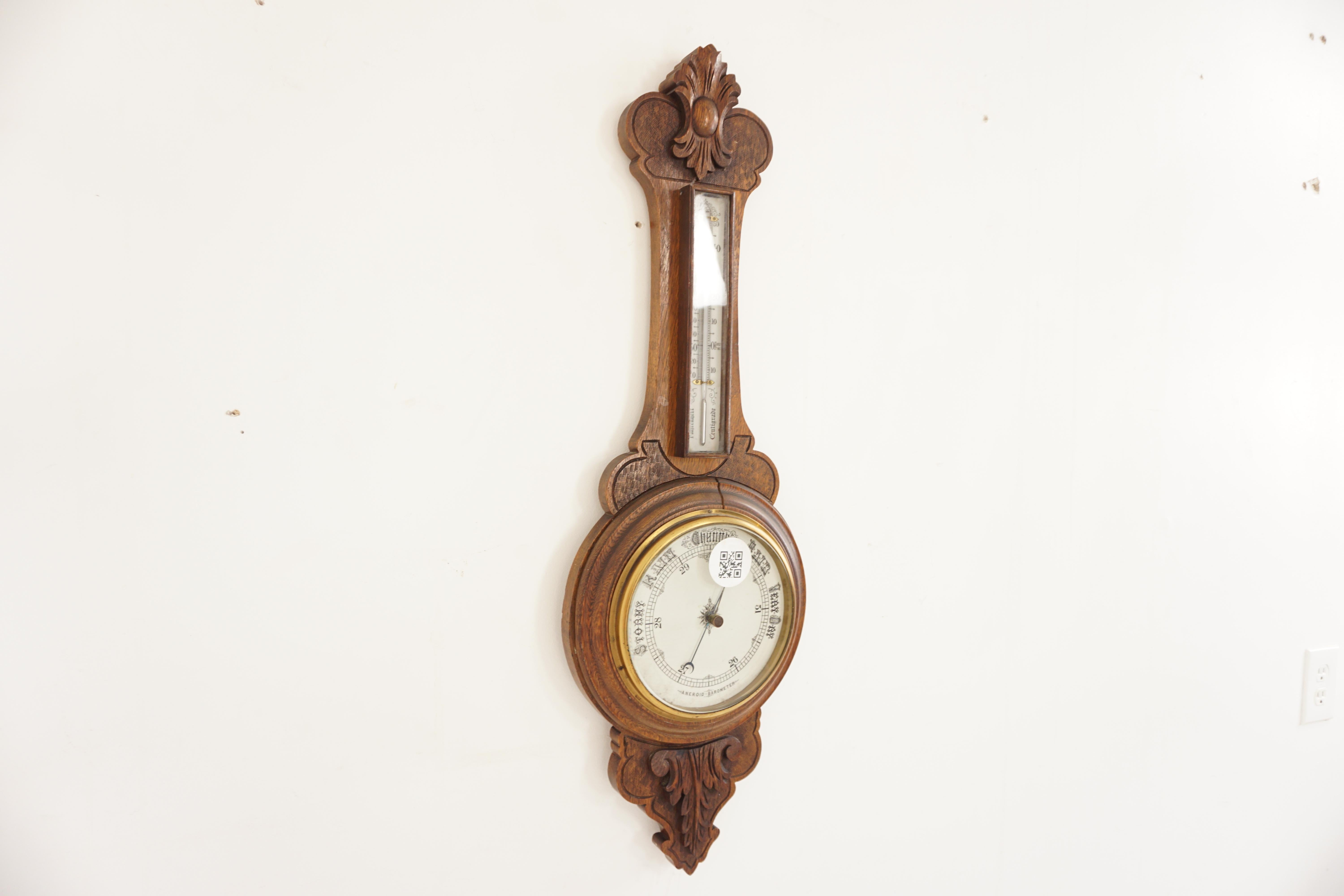Ant. Viktorianisches Aneroid-Barometer aus geschnitzter Eiche, Schottland 1900, H854 (Schottisch) im Angebot