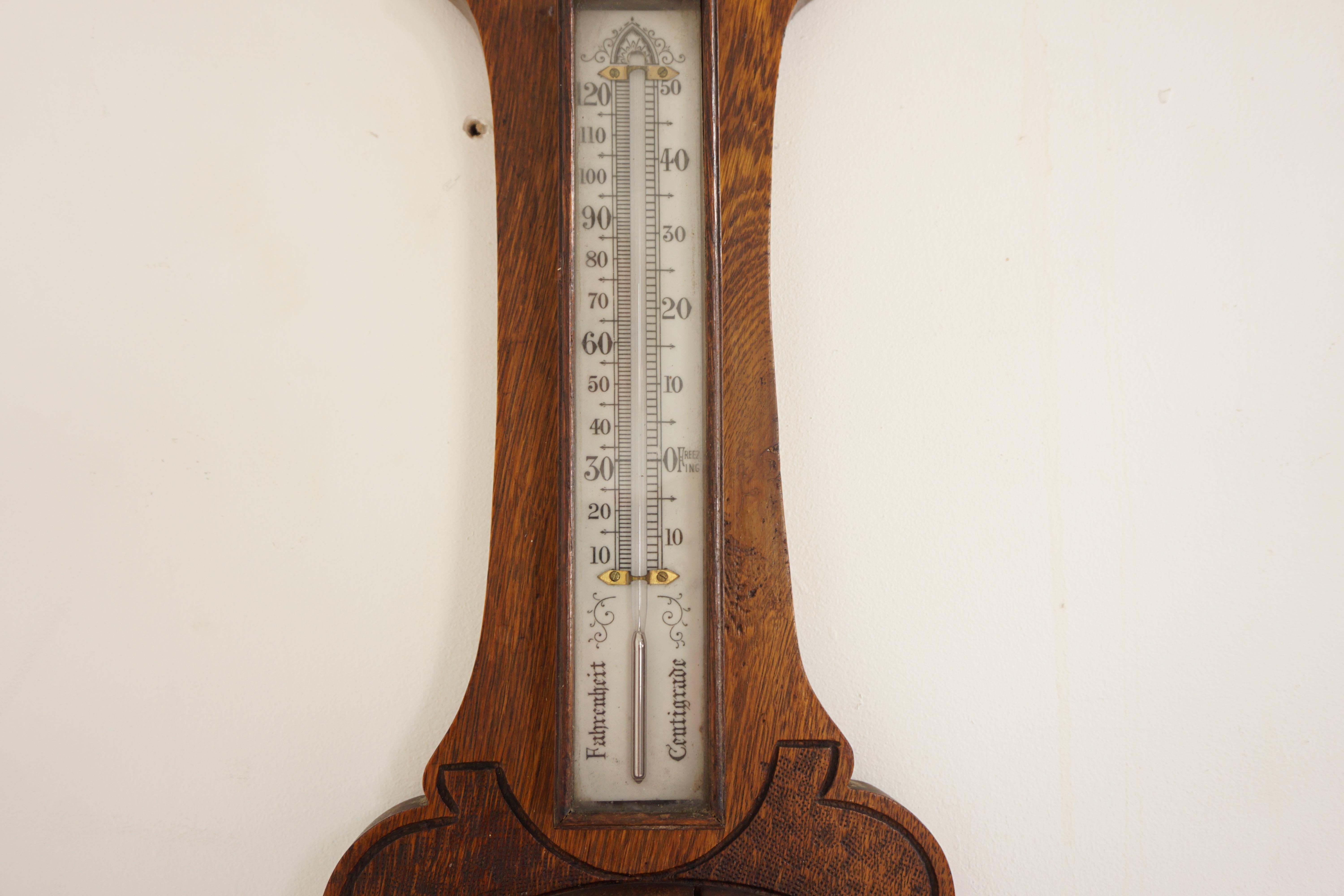 Ant. Viktorianisches Aneroid-Barometer aus geschnitzter Eiche, Schottland 1900, H854 (Frühes 20. Jahrhundert) im Angebot