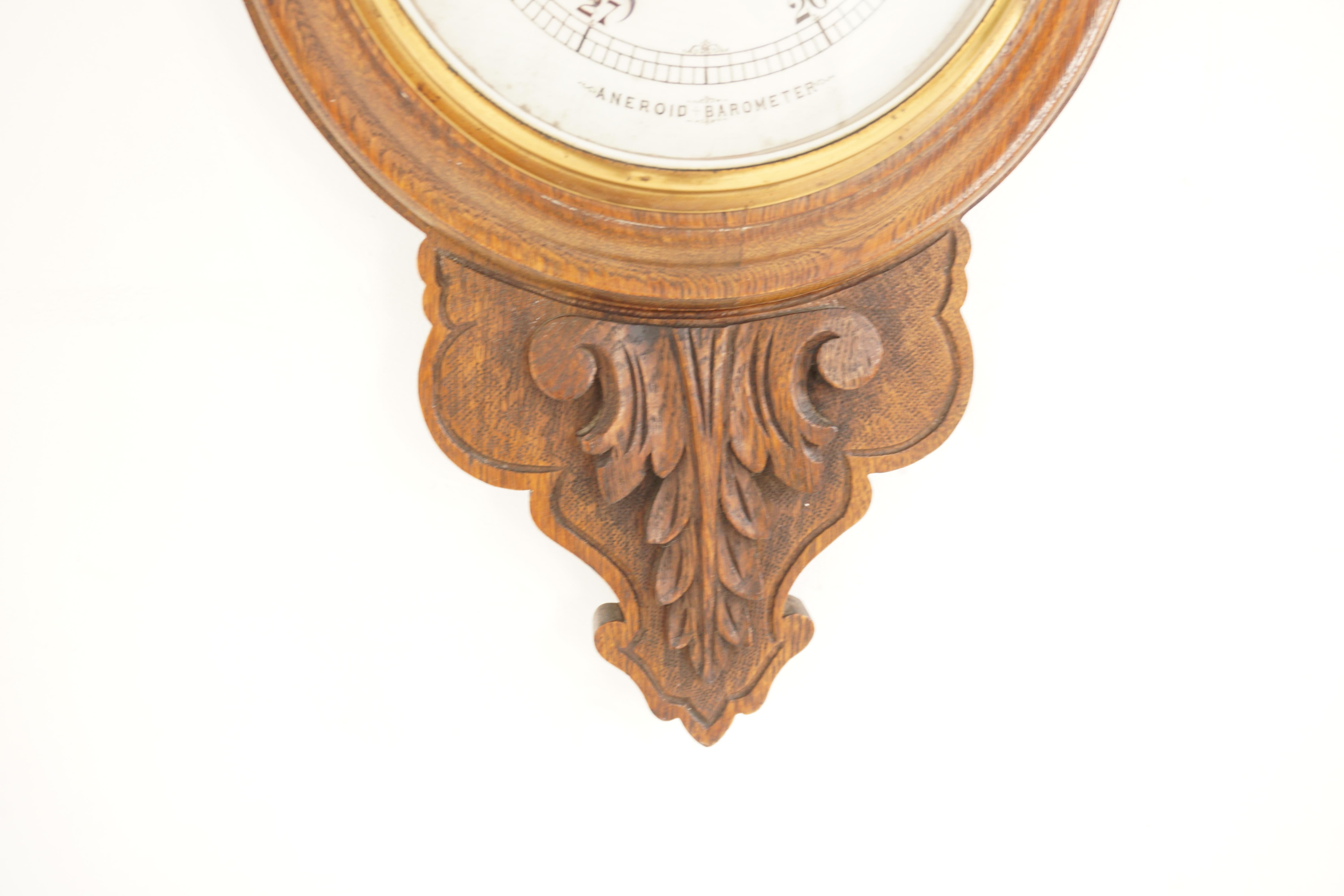 Early 20th Century Ant. Victorian Carved Oak Aneroid Barometer, Scotland 1900, H854 For Sale