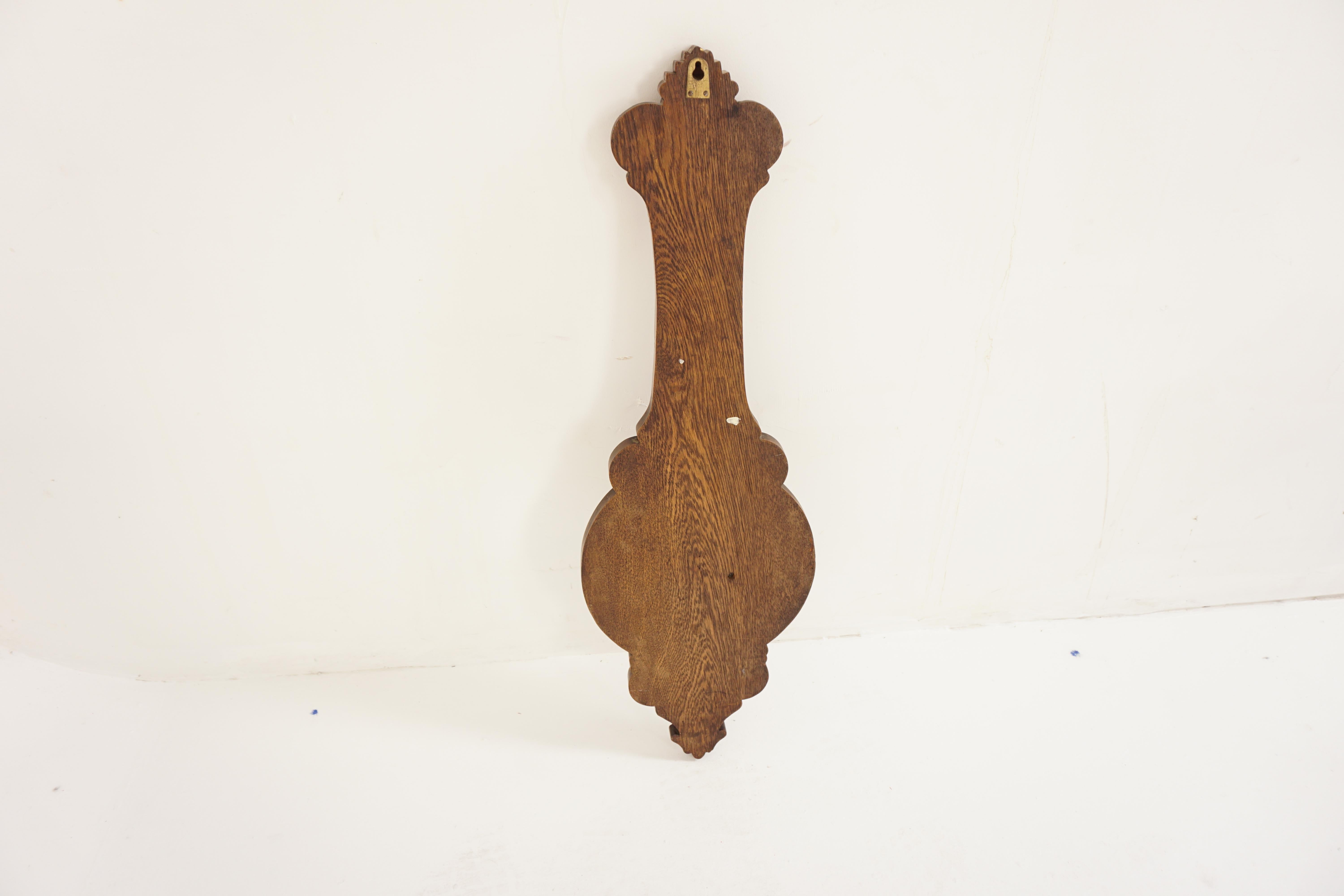 Ant. Victorian Carved Oak Aneroid Barometer, Scotland 1900, H854 For Sale 1