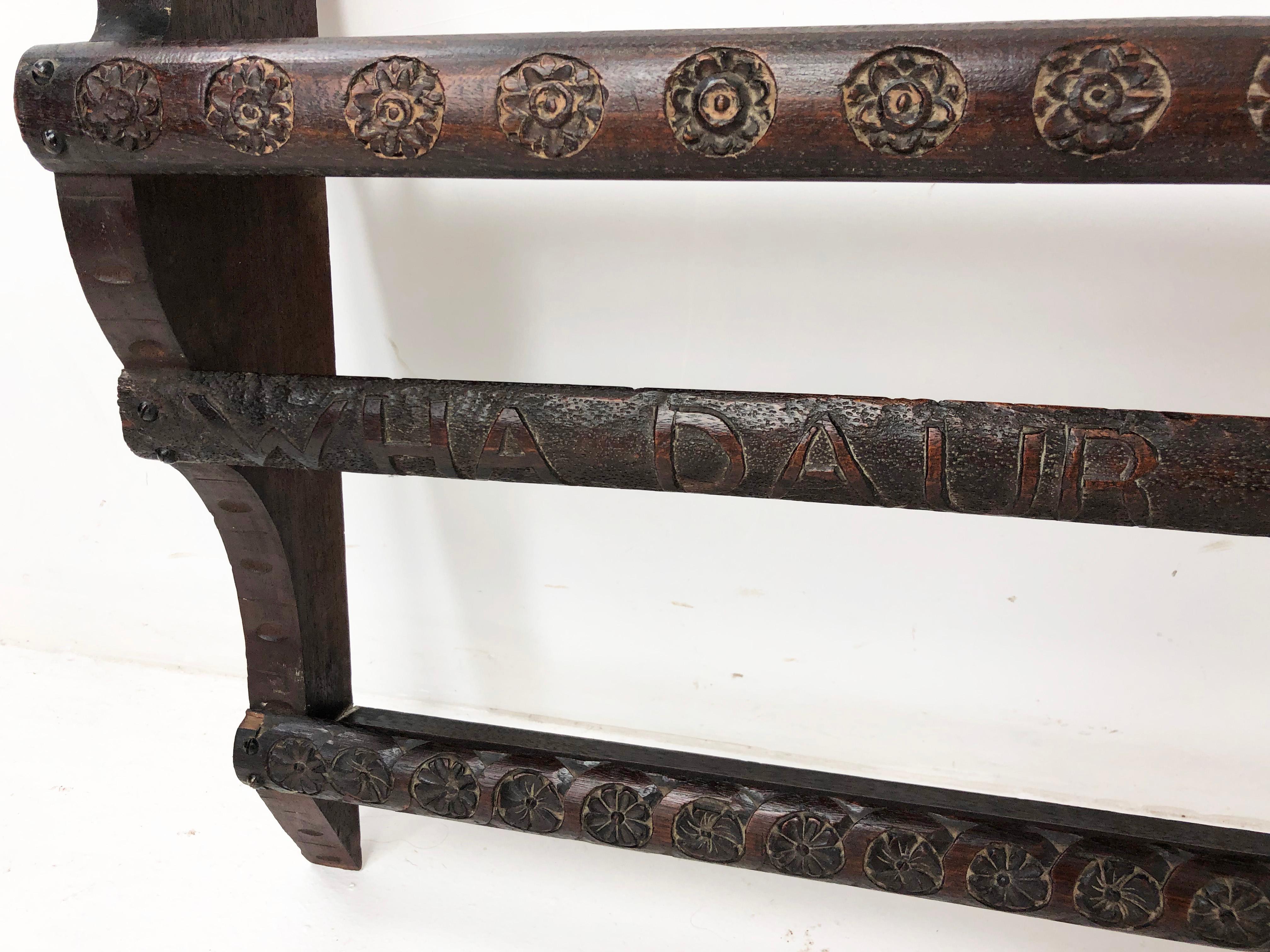 Scottish Ant. Victorian Carved Oak Plate/Wall Rack, 2 Plate Shelves, Scotland 1880, H795