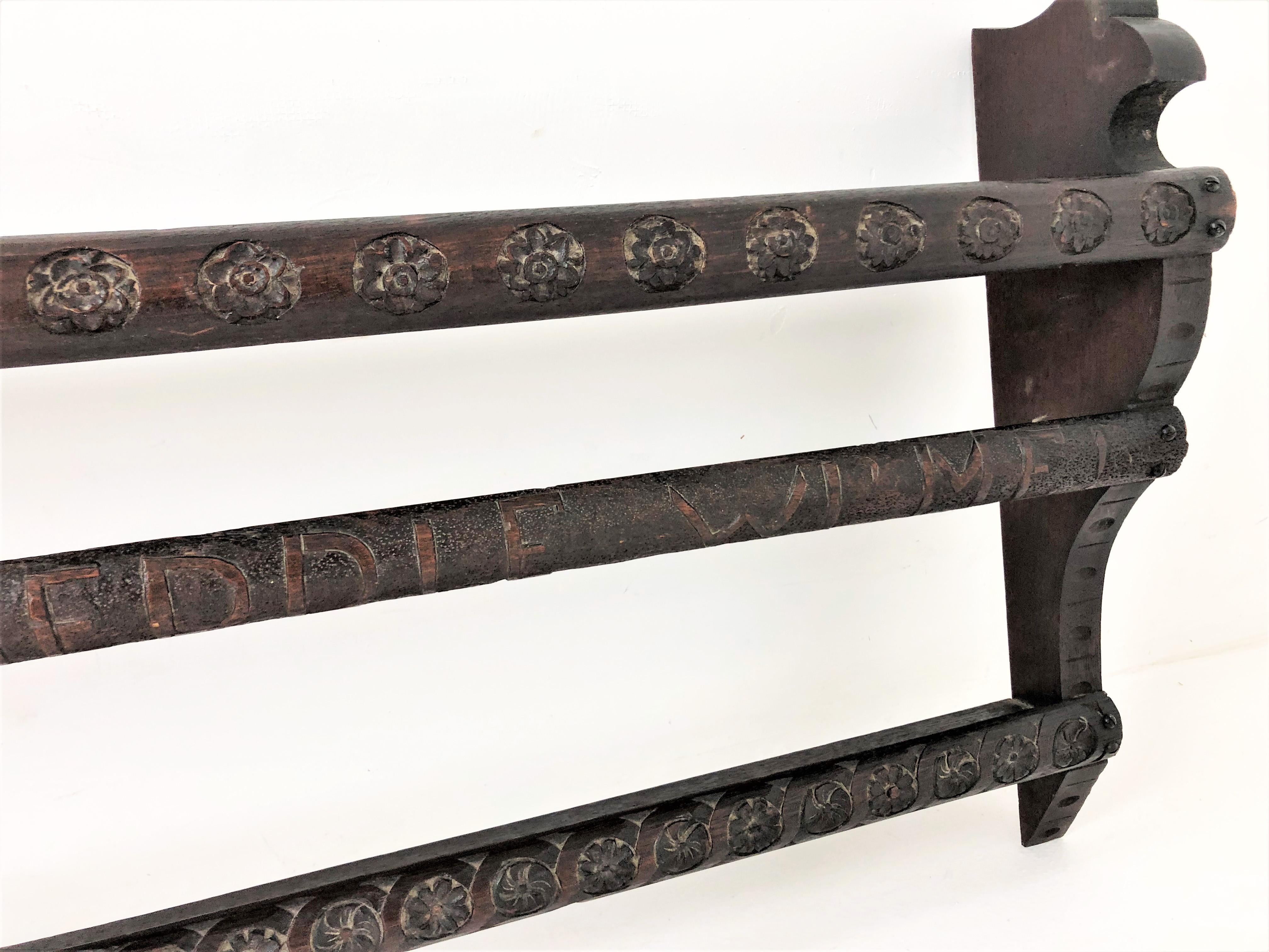 Ant. Victorian Carved Oak Plate/Wall Rack, 2 Plate Shelves, Scotland 1880, H795 1