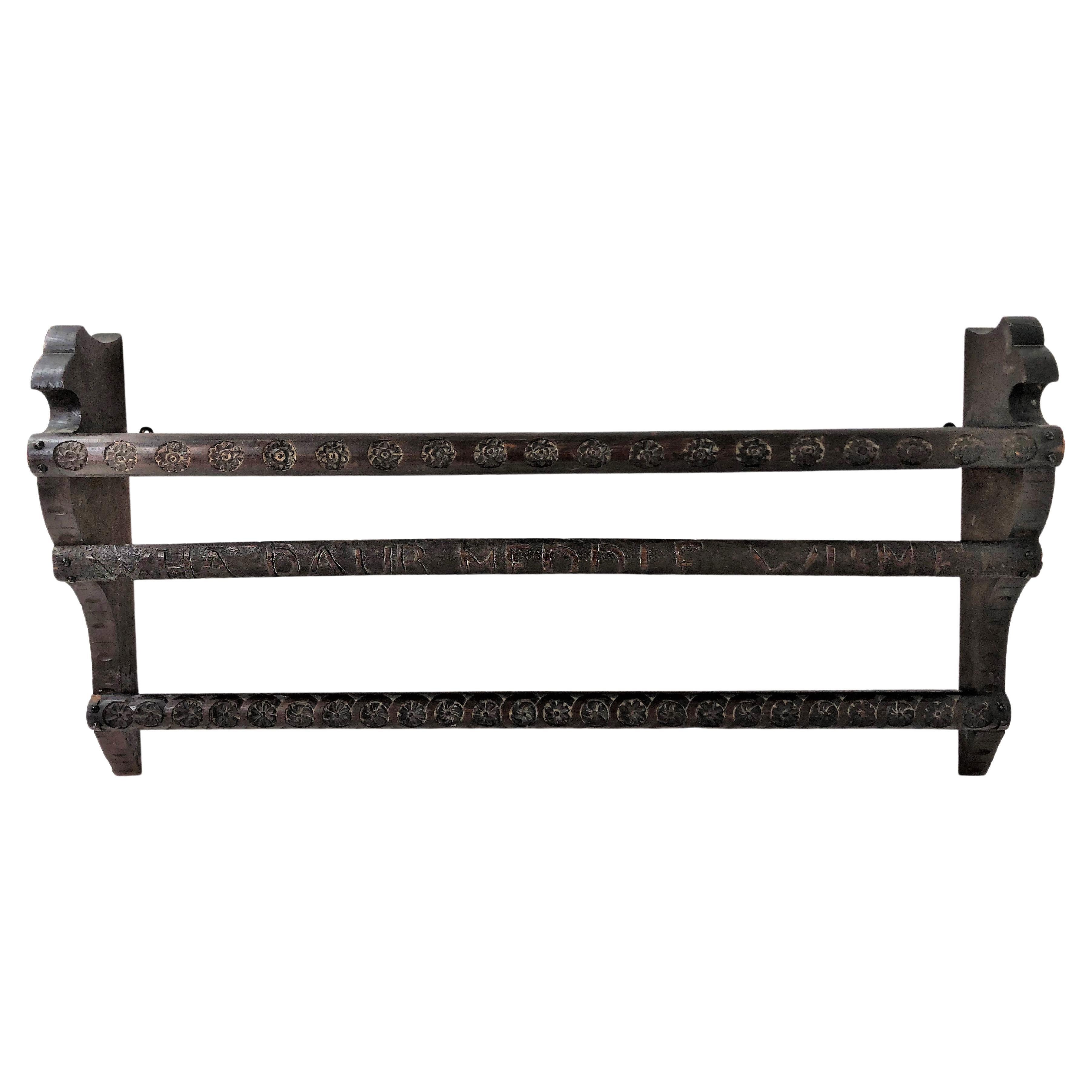Ant. Victorian Carved Oak Plate/Wall Rack, 2 Plate Shelves, Scotland 1880, H795