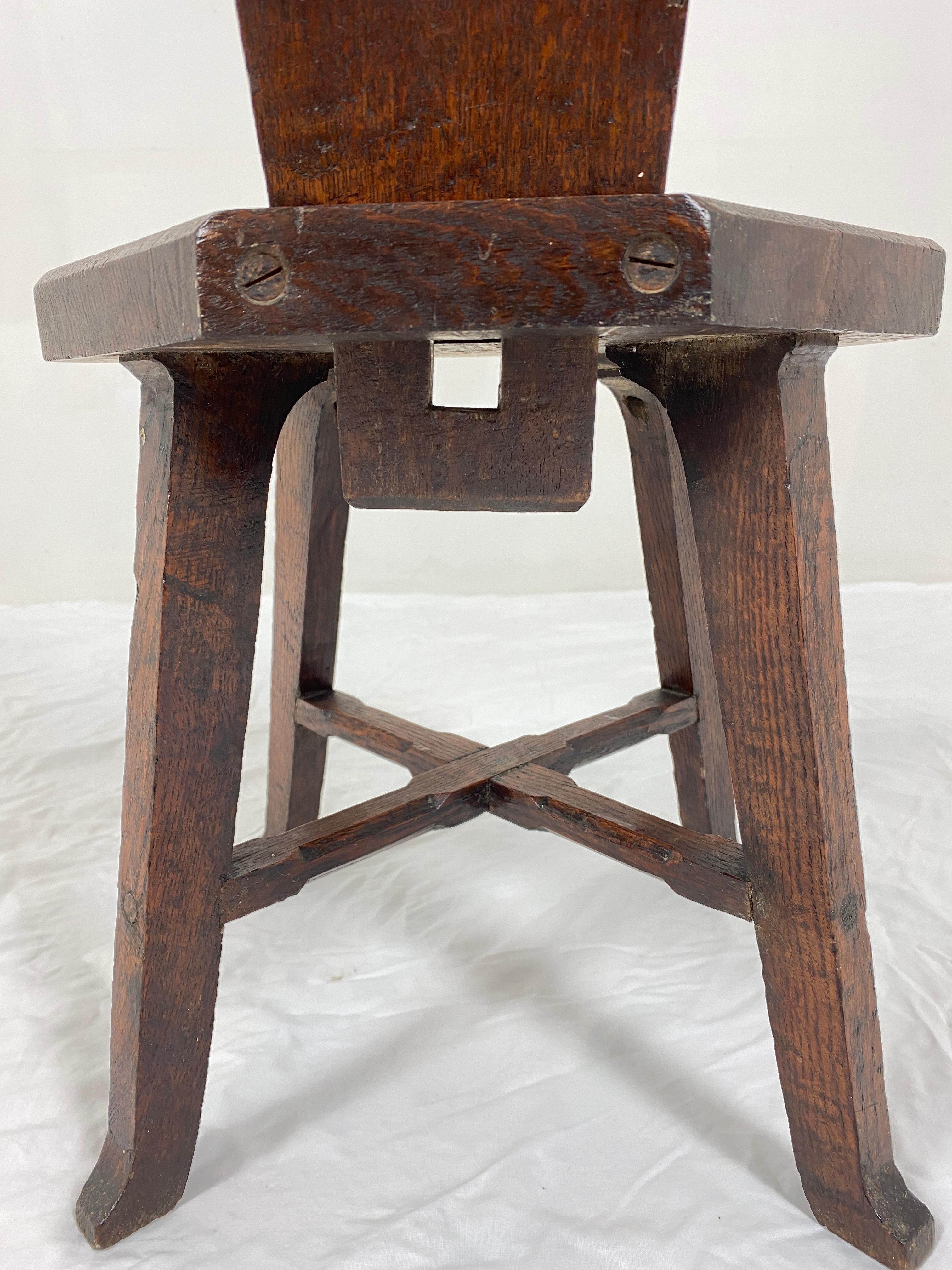 Ant. Victorian Carved Oak Spinning Chair Thistles, Scotland 1890, H850 3