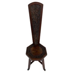 Antique Ant. Victorian Carved Oak Spinning Chair Thistles, Scotland 1890, H850